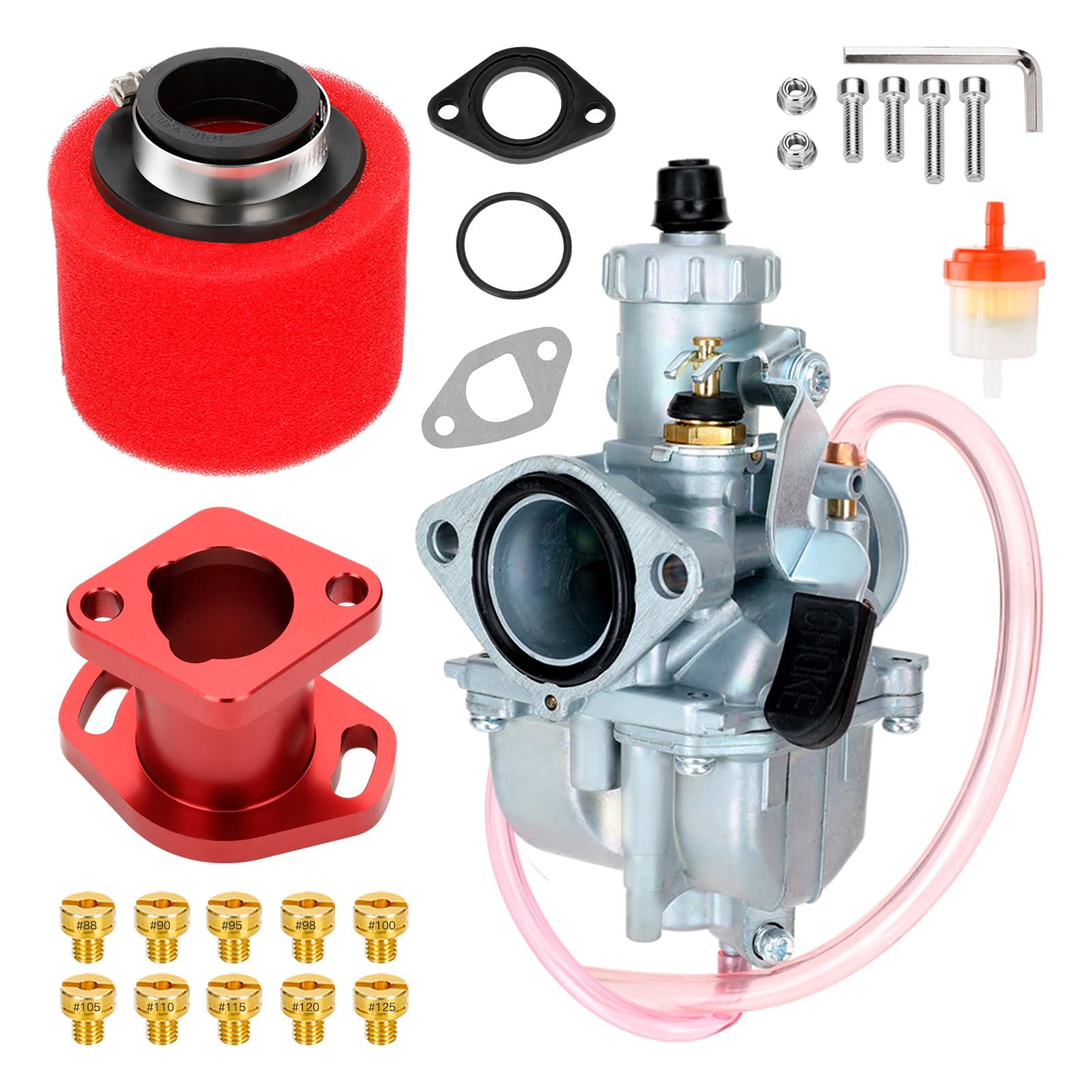 Fvrito Vm22 Racing Performance Carburetor Carb For Predator 212Cc 196Cc Coleman Ct200U Bt200X Kt196 Mini Bike Go Kart Gx160 Gx200 6.5Hp Ohv Clone Engine With Intake Manifold 38Mm Air Filter Parts Red