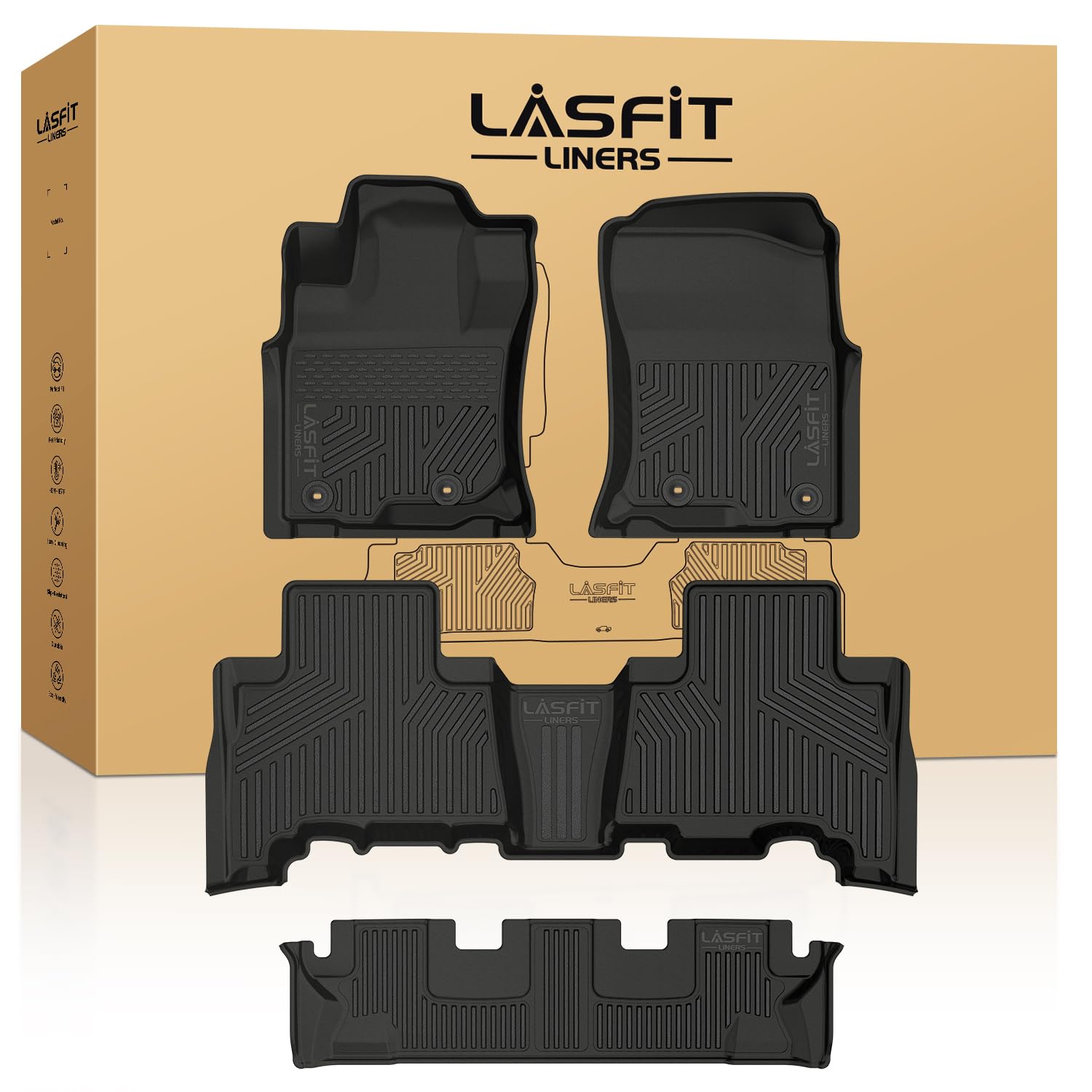 Lasfit Floor Mats For Toyota 4Runner 2013-2024 (Only For 7 Seats) All Weather Custom Fit Floor Liner For Toyota 4 Runner Tpe Mat