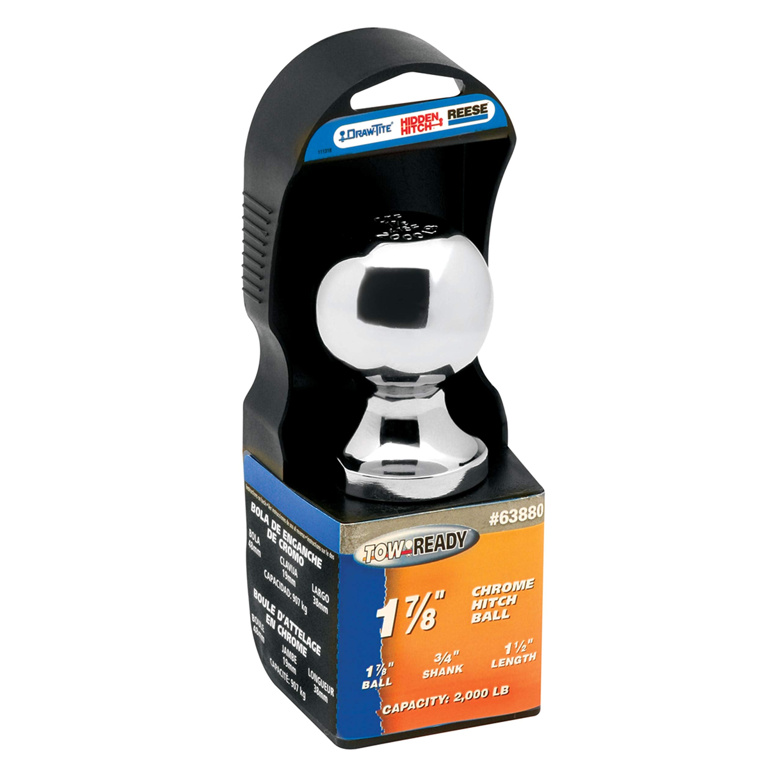 Reese 63880 Chrome Hitch Ball - 1-7/8 X 3/4 X 1-1/2, 2,000 Lbs.