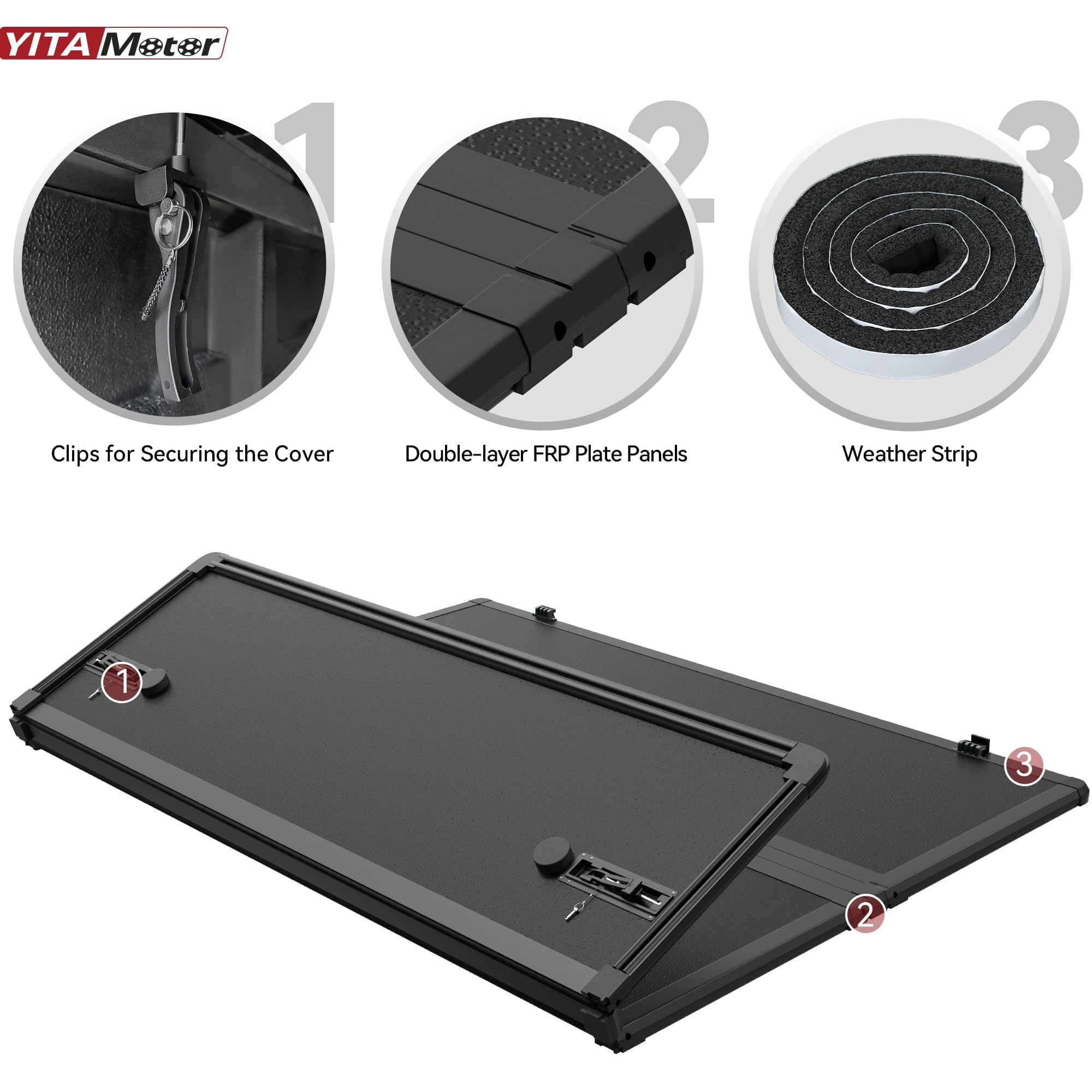 Yitamotor Frp Hard Tri-Fold Truck Bed Tonneau Cover Fits For Chevy Silverado/Gmc Sierra 1500 New Body Style 2019-2025, Fleetside