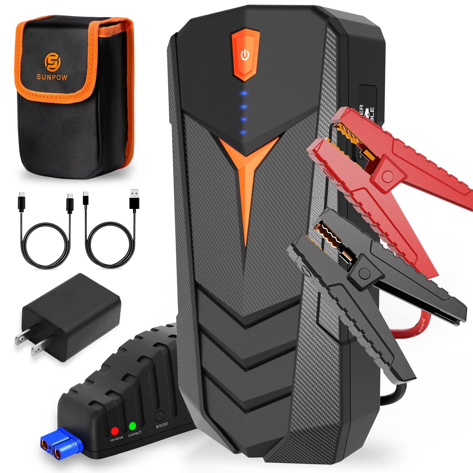 Sunpow 1500A Peak Jump Starter For Up To 8L Gas Or 6.0L Diesel Engine, 12V Auto Lithium Battery Booster For Cars, Trucks, Suv, P