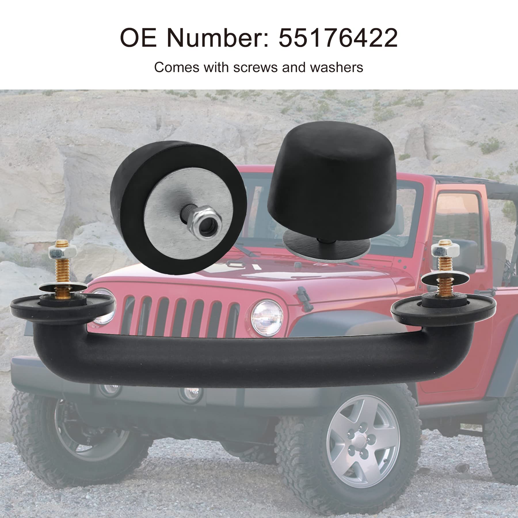 OMNDYEHA Front Windshield Hold Down Bracket, Rubber Bumper Cushion Hood Bump Stop Fits for Jeep Wrangler 1987-2018 Hood Handle R