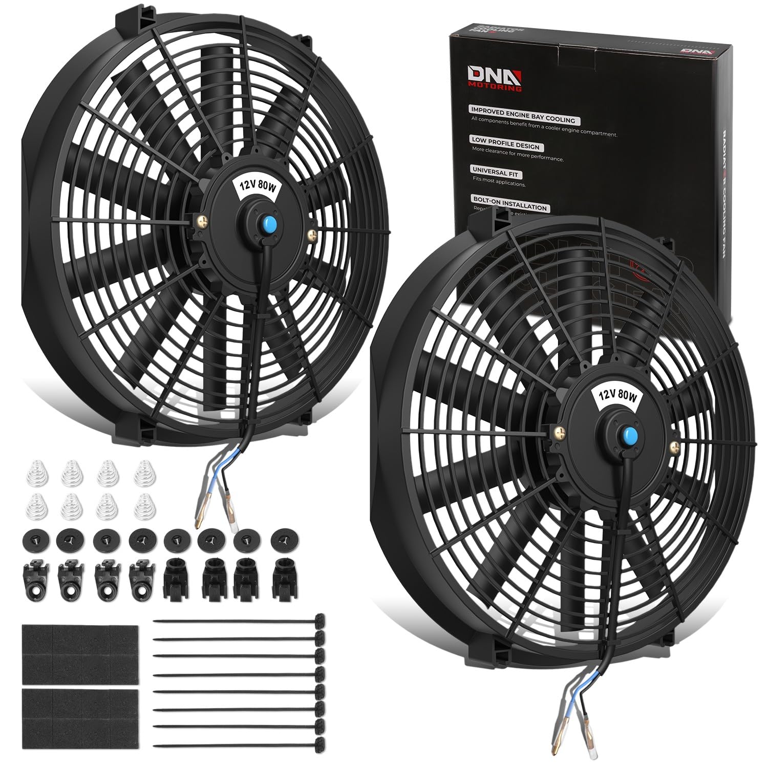 Dna Motoring 16 Inch High Performace Electric Cooling Slim Radiator Fan With Mount Kit, Black, 2Pcs, Raf-16+Fmk-X2