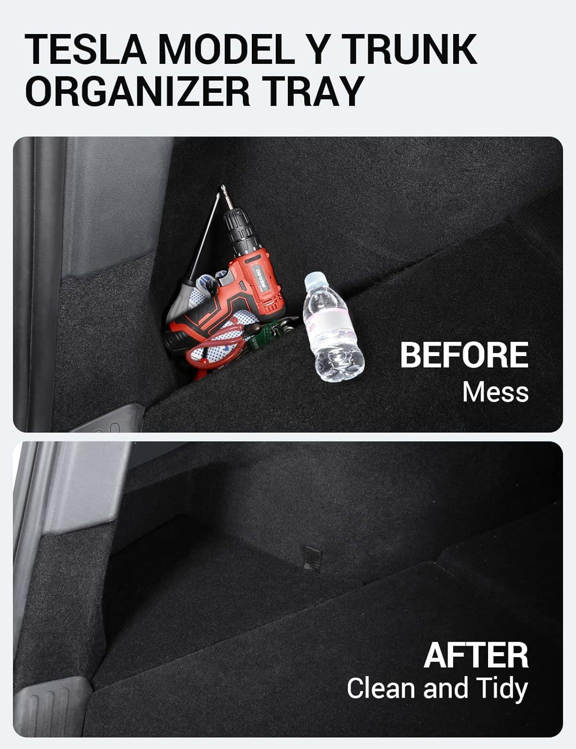 Basenor 2020 2021 Tesla Model Y Trunk Organizer, Waterproof Rear Trunk Storage Bins Side Box With Carpeted Lip Interior Accessor