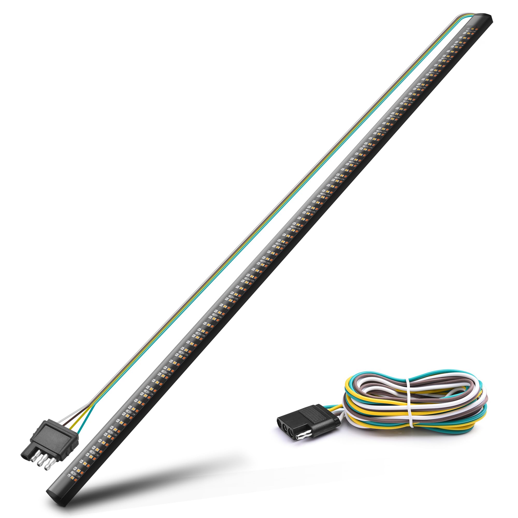 Mictuning 60 Inches Triple 504 Leds Tailgate Strip Light Waterproof With 4-Way Flat Connector - 5 Functions Solid Amber Turn Sig