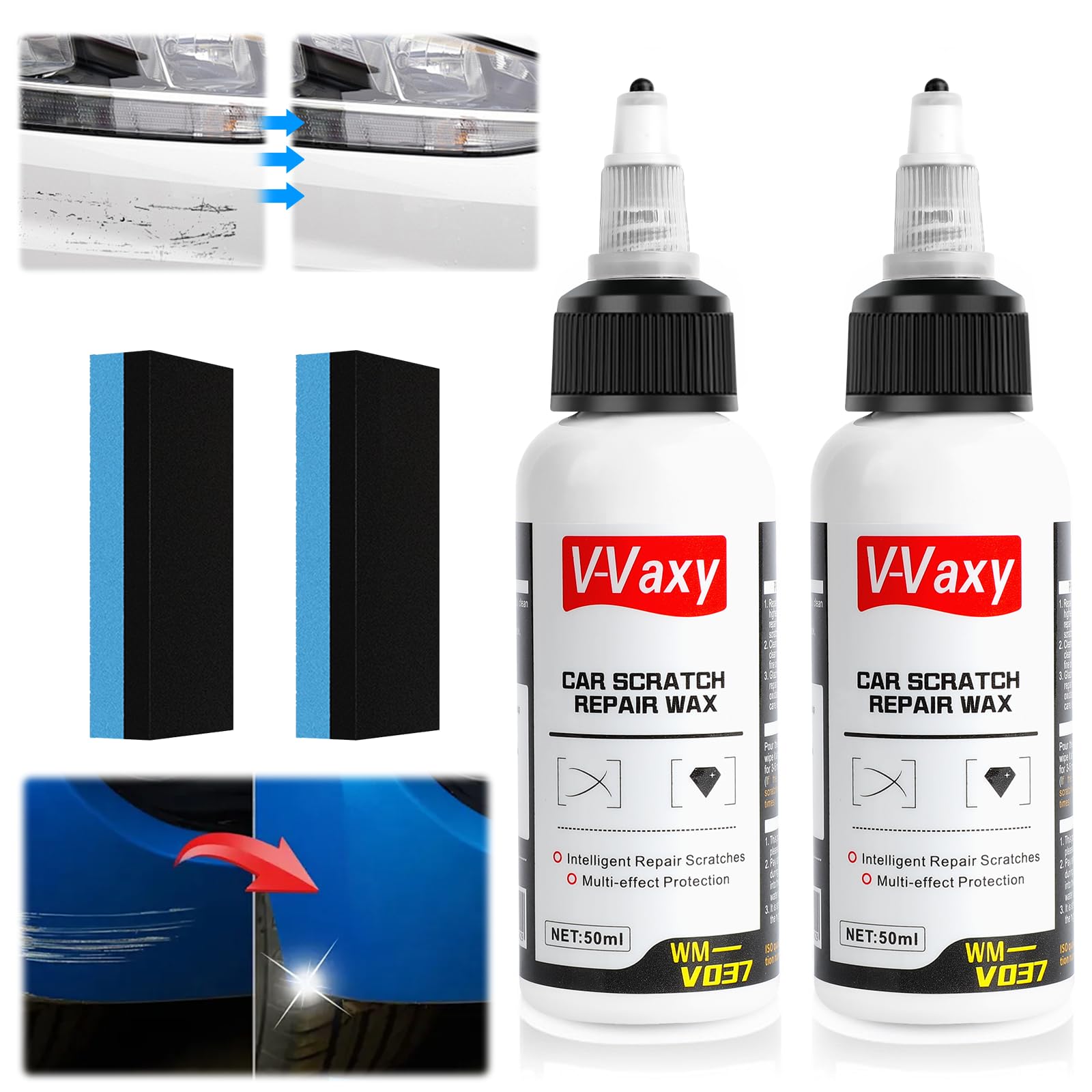 2Pcs V-Vaxy Car Scratch Repair Wax, Car Buff Out Scratch, Intelligent Repair Scratcher, Car Paint Scratch Repair, V-Vaxy Paint R