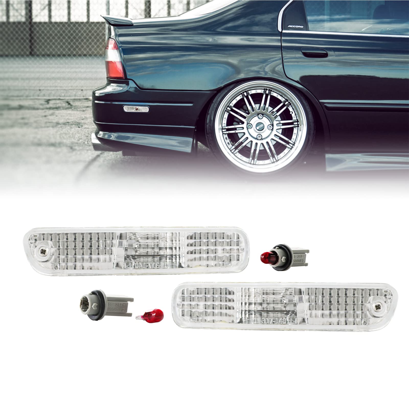 Usr Depo Rear Bumper Side Marker Lights (Left + Right) Compatible With 1994-1997 Honda Accord / 1992-1996 Honda Prelude / 1998-2002 Accord 2D Coupe Sidemarkers Lamps (White Out Crystal Clear)