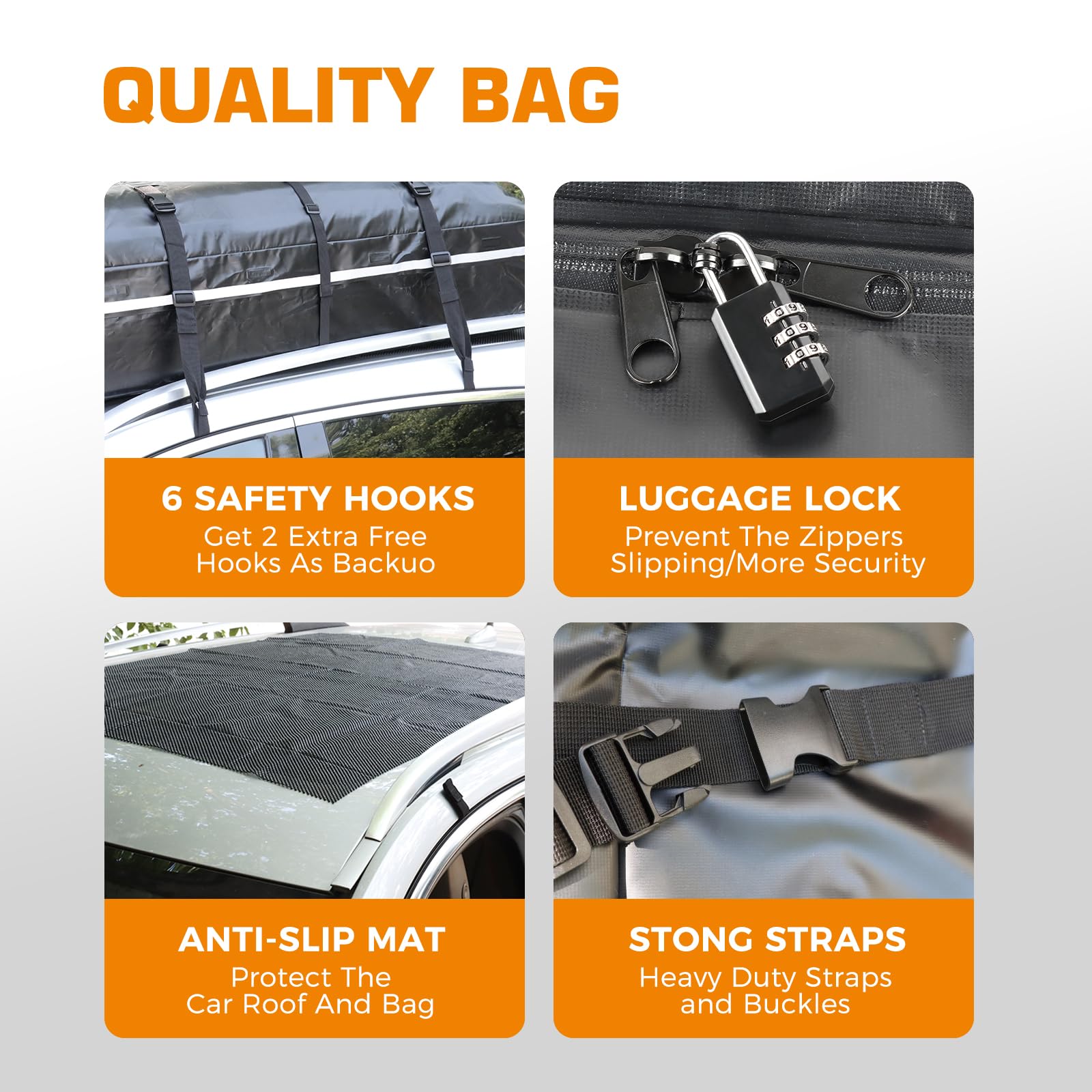 Kingfun Rooftop Cargo Carrier - Waterproof 20 Cubic Feet Car Roof Bag for All Vechicles with/Without Racks, Includes Anti-Slip M