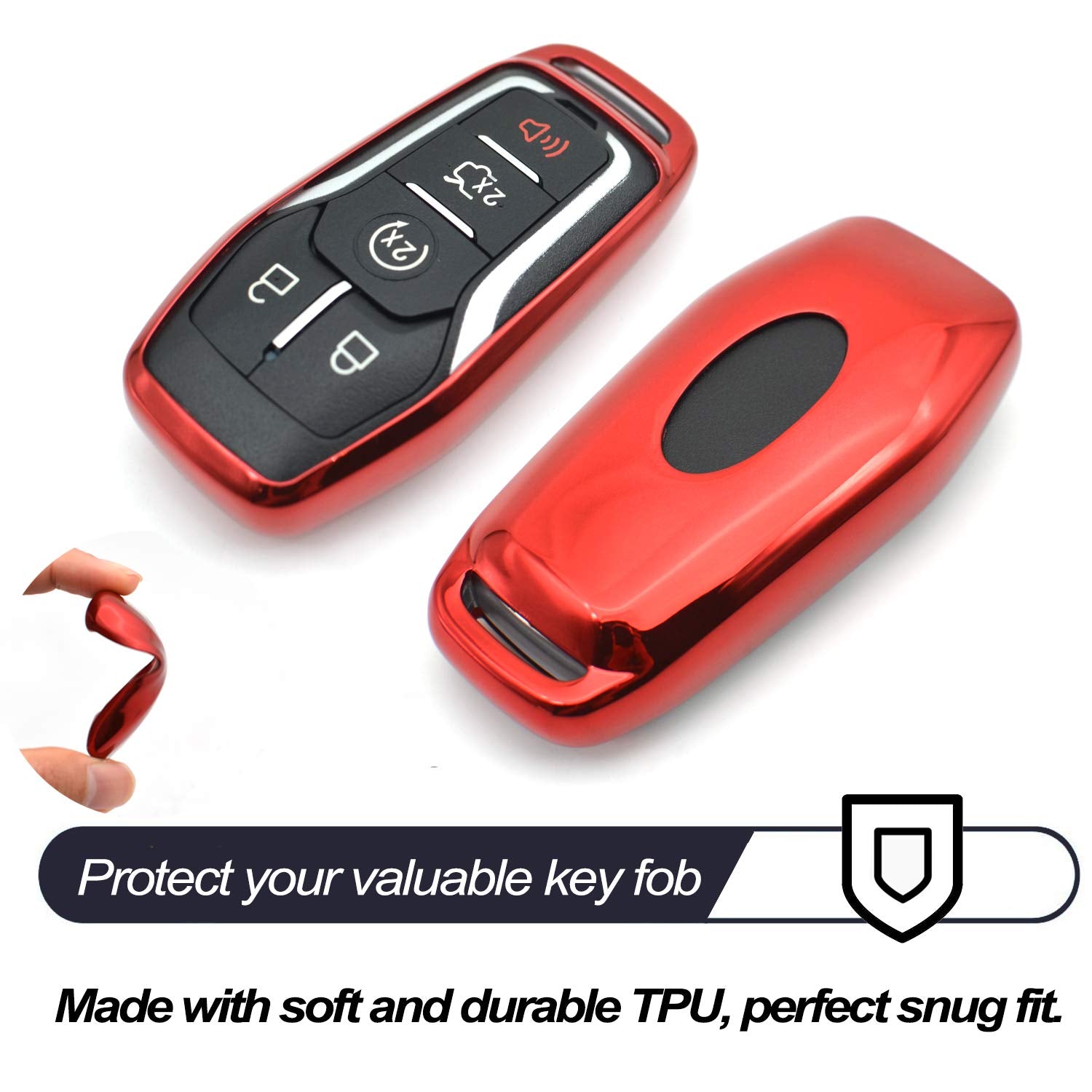 Compatible With Ford Edge Explorer F-150 Fusion Mustang Lincoln Mkc Mkx Mkz Smart 2 3 4 5 Buttons Red Tpu Key Fob Cover Case Rem