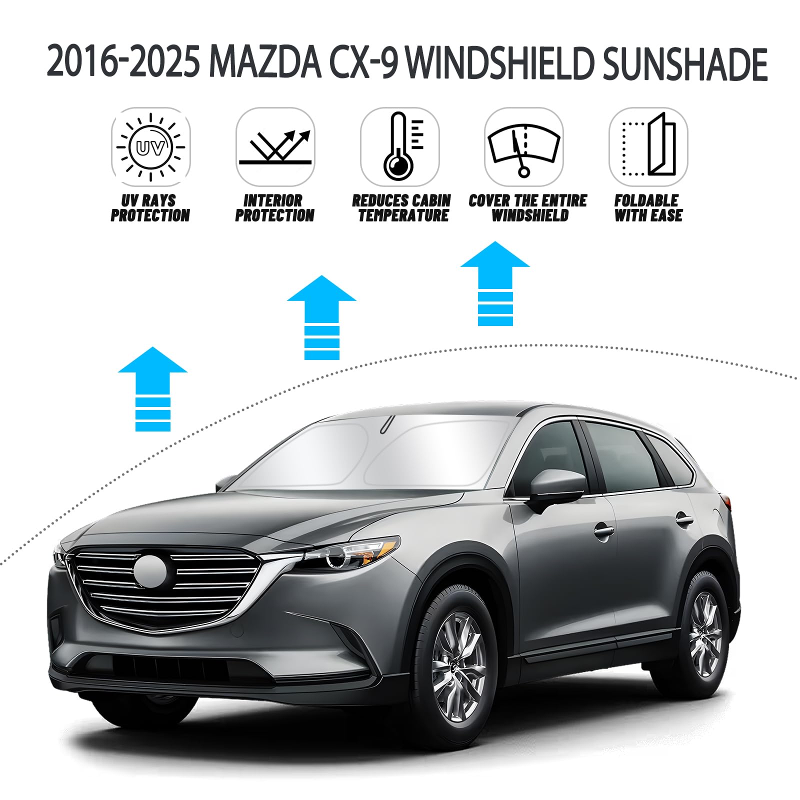 D-Lumina Windshield Sun Shade For Mazda Cx-9 2016-2025 Cx9 Accessories, Front Window Sunshade Sun Visor Protector Block Uv Rays