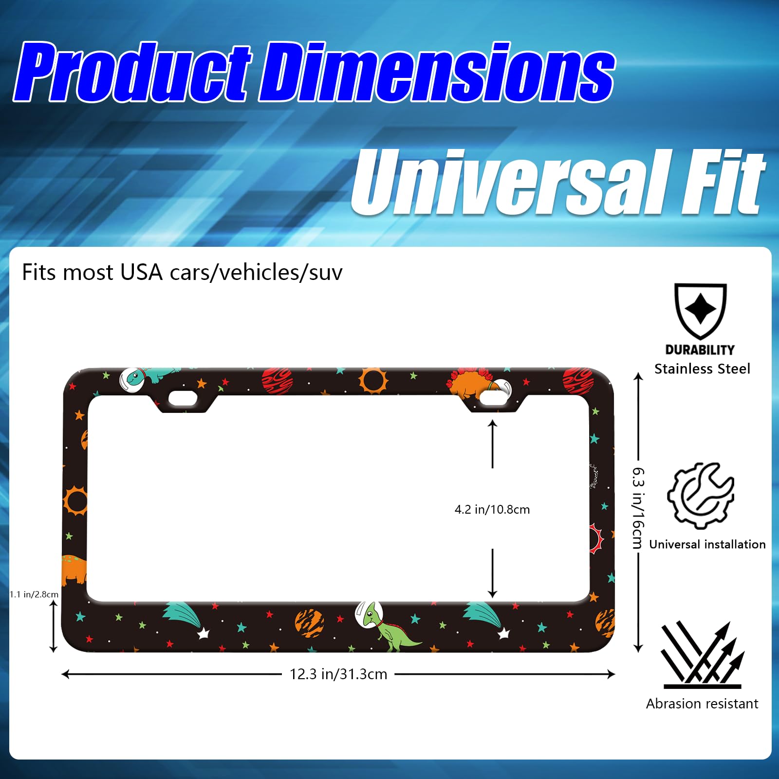 Cute Dinosaur License Plate Frames Space Galaxy Novelty License Plate Holder for Car Decor Parts Personalized Stainless Steel Li