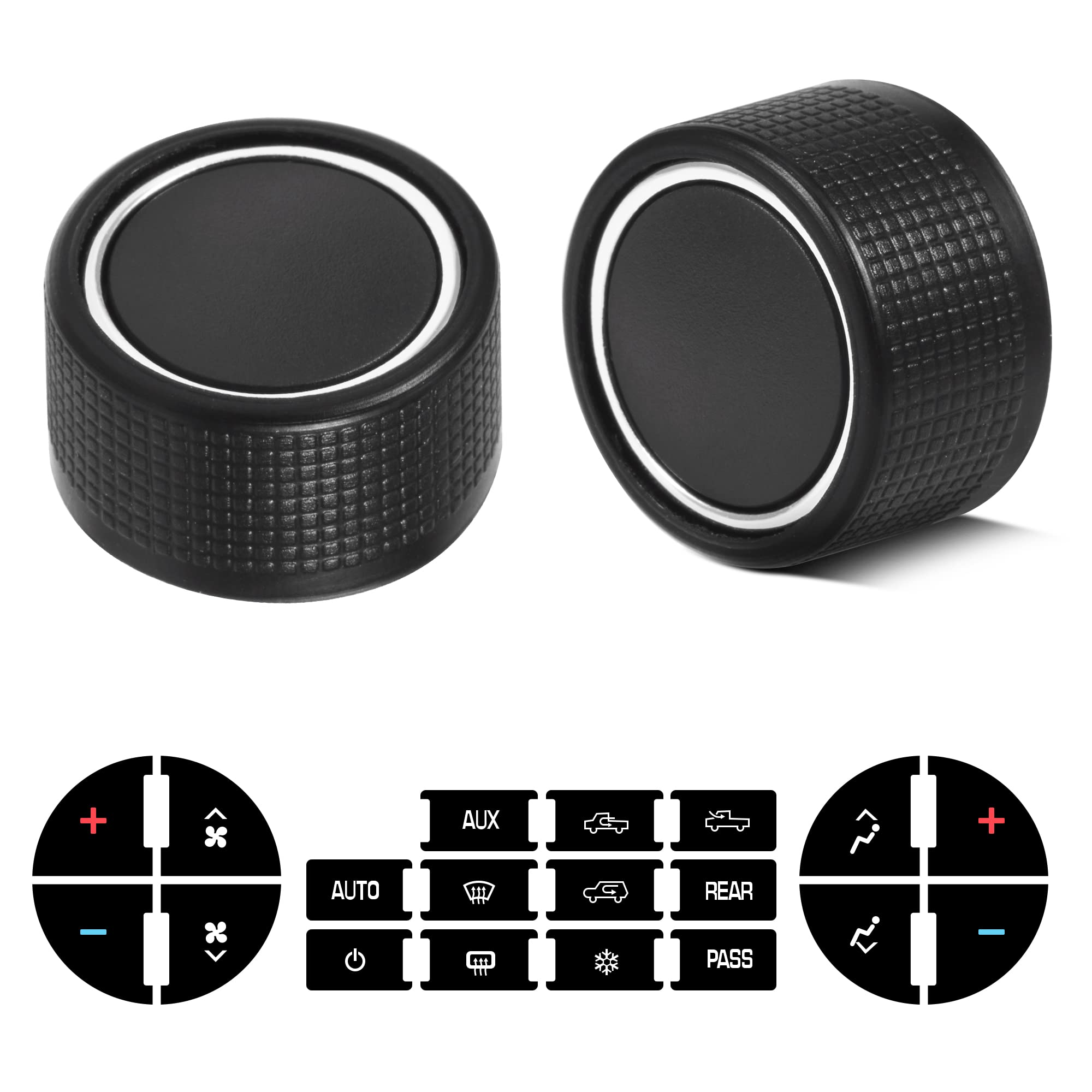 Rear Radio Volume Control Knob Button with AC Dash Button Stickers Repair Kit for Select GM Vehicles for 07-14 Chevrolet Chevy G