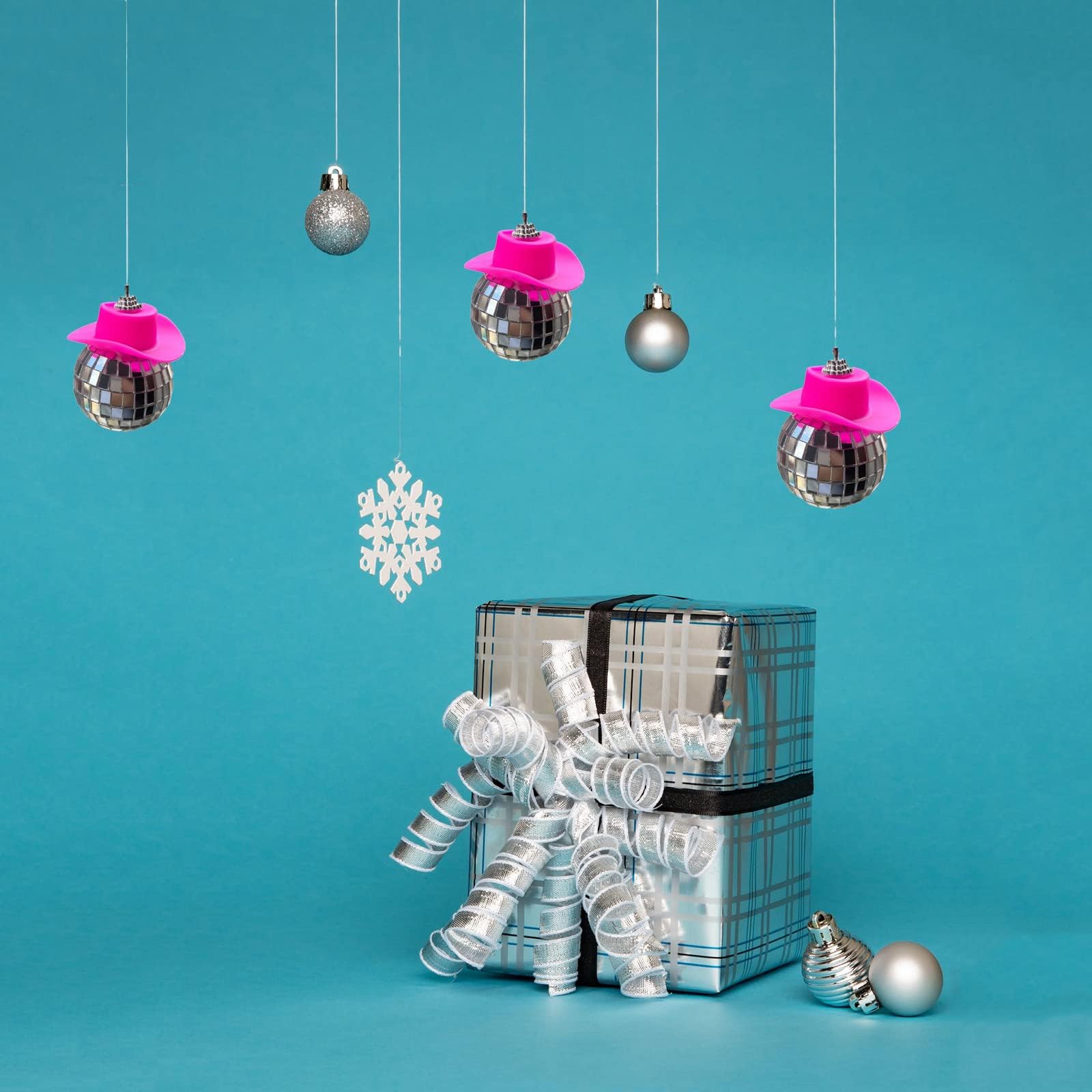 Spansee 2 Pcs Pink Disco Ball Cowboy Hat Car Accessory, Ball, Charm, Accessories For Women, Mini Car, Mirror Ornament