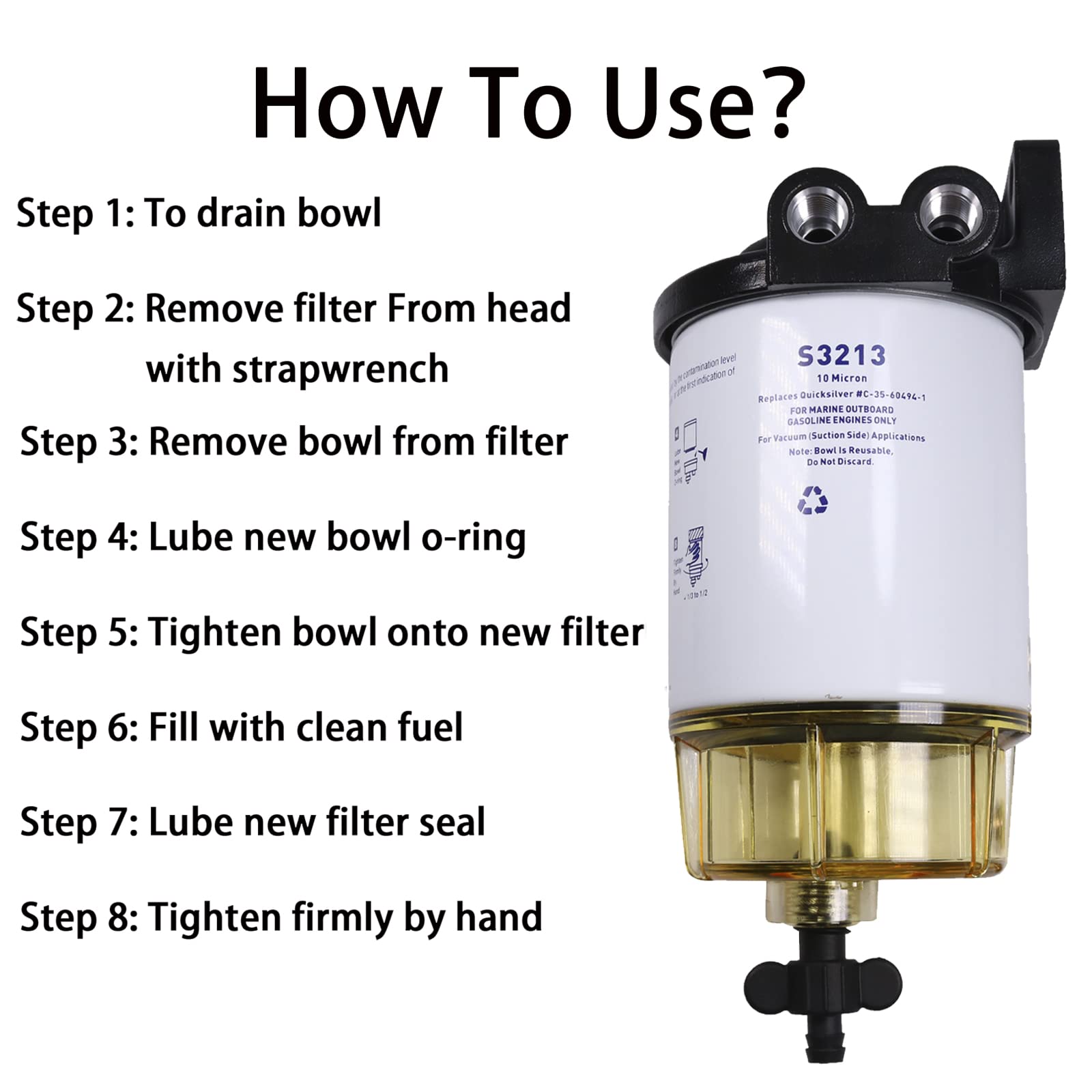 Carmocar Fuel Filter Water Separator Replacement For Marine Outboard Motor Mercury With 3/8'' Barb X 1/4'' Npt Brass Fittings Re