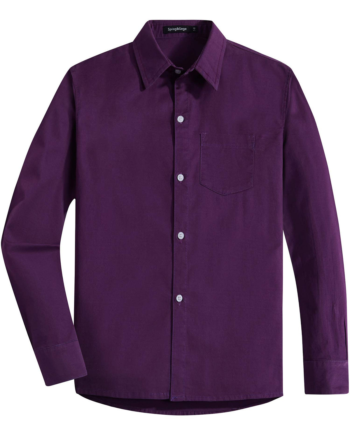Springgege Boys Long Sleeve Dress Shirts Formal Uniform Woven Solid, Purple, 11-12 Years