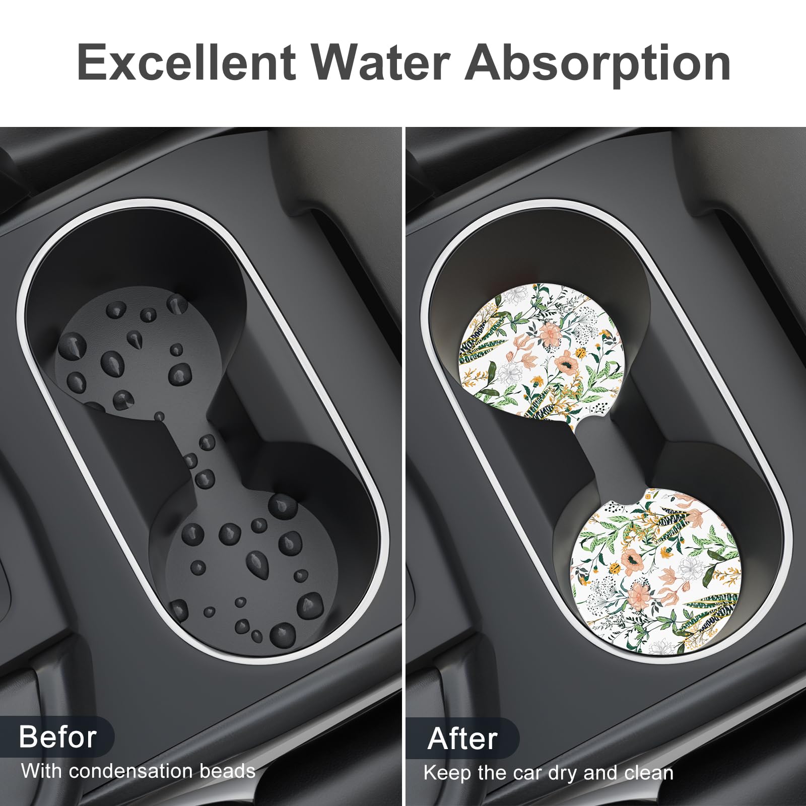 Car Cup Holder Coaster, Car Coasters For Cup Holders, 4 Pack Universal Anti Slip Insert Absorbent Ceramic Auto Interior Accessor