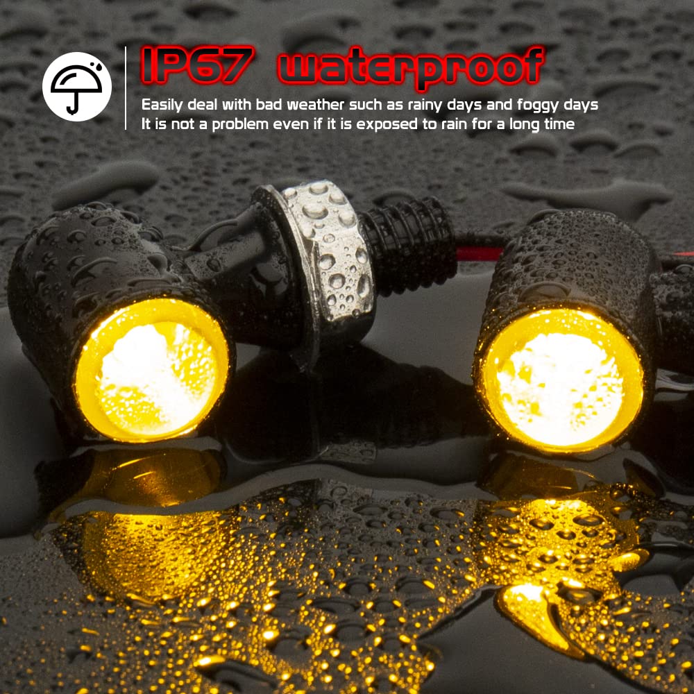 HAZAWA Micro LED Turn Signals - Mini Blinkers for Harley, Honda, Kawasaki, Suzuki, Triumph, Yamaha - Style E, Model HZW-TS-2W