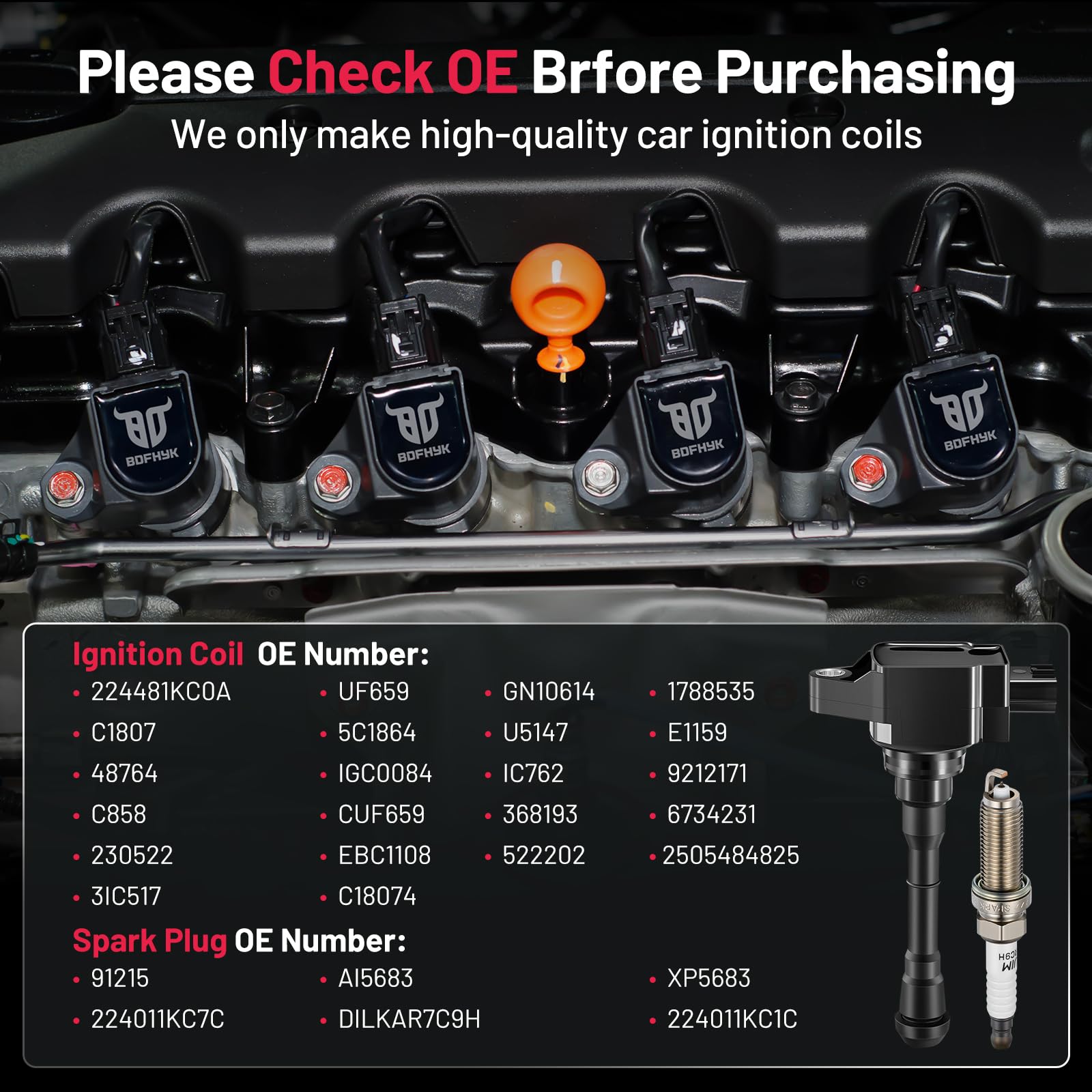 Bdfhyk Ignition Coil Pack Uf659 And Iridium Spark Plugs 91215 Compatible With Nissan Juke 2011-2017 1.6L L4 Replacement For Gn10