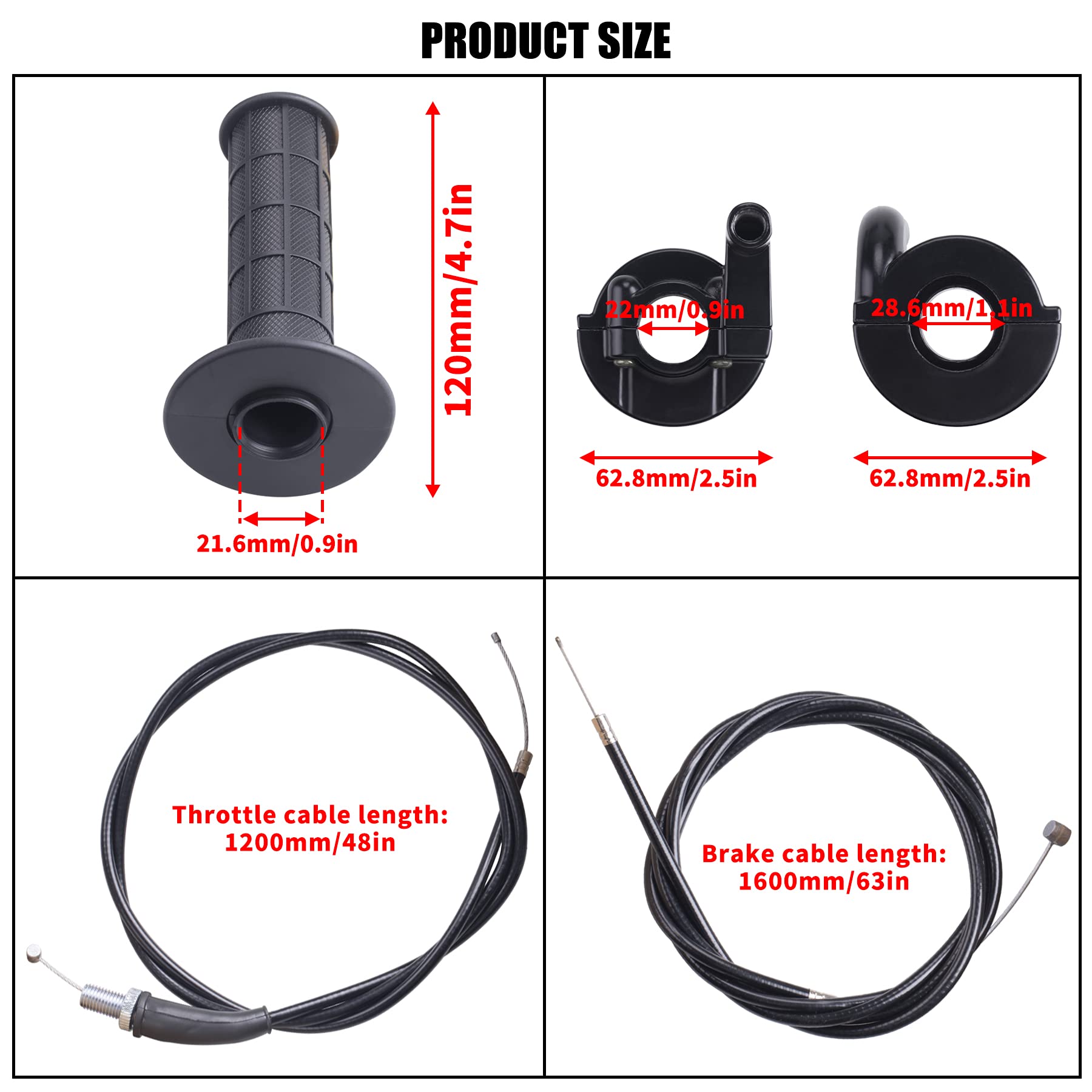 Throttle Handle+Right Brake Lever, Handle, Brake Cable, Throttle Cable Compatible With Mb165 Mb200 196Cc 200Cc 5.5Hp 6.5Hp Doodl