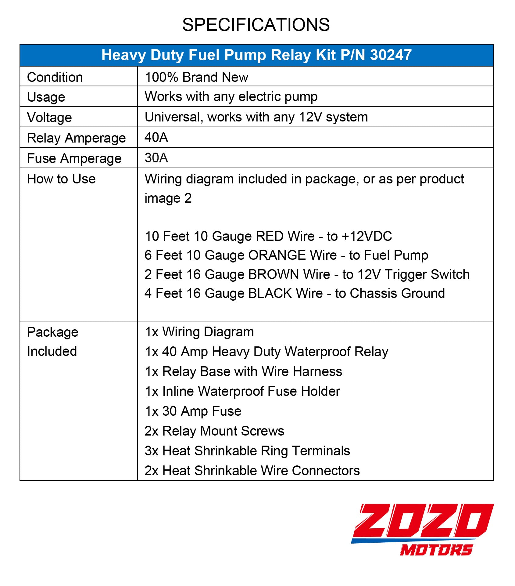 ZOZOMOTORS Electric Fuel Pump Relay Kit Fuel Pump Wiring Harness Kit Relay Bypass 40 AMP Waterproof Relay Switch Kit Heavy Duty