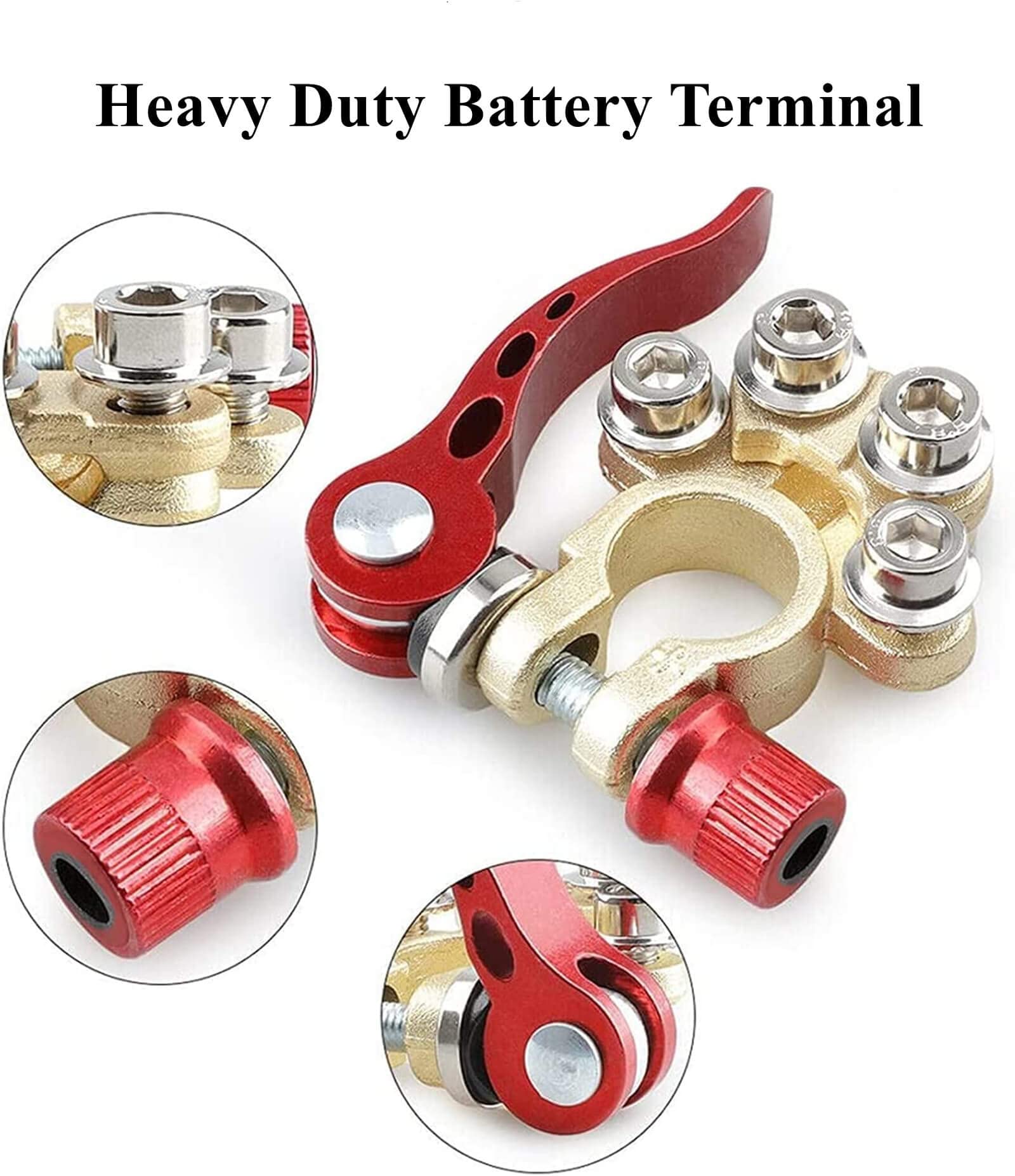 Sunmorn Battery Terminal Connectors 4 Pieces, Battery Terminal Cleaner, Copper Wire Lugs, Fiber Washers, Hex Wrench, Battery Ter