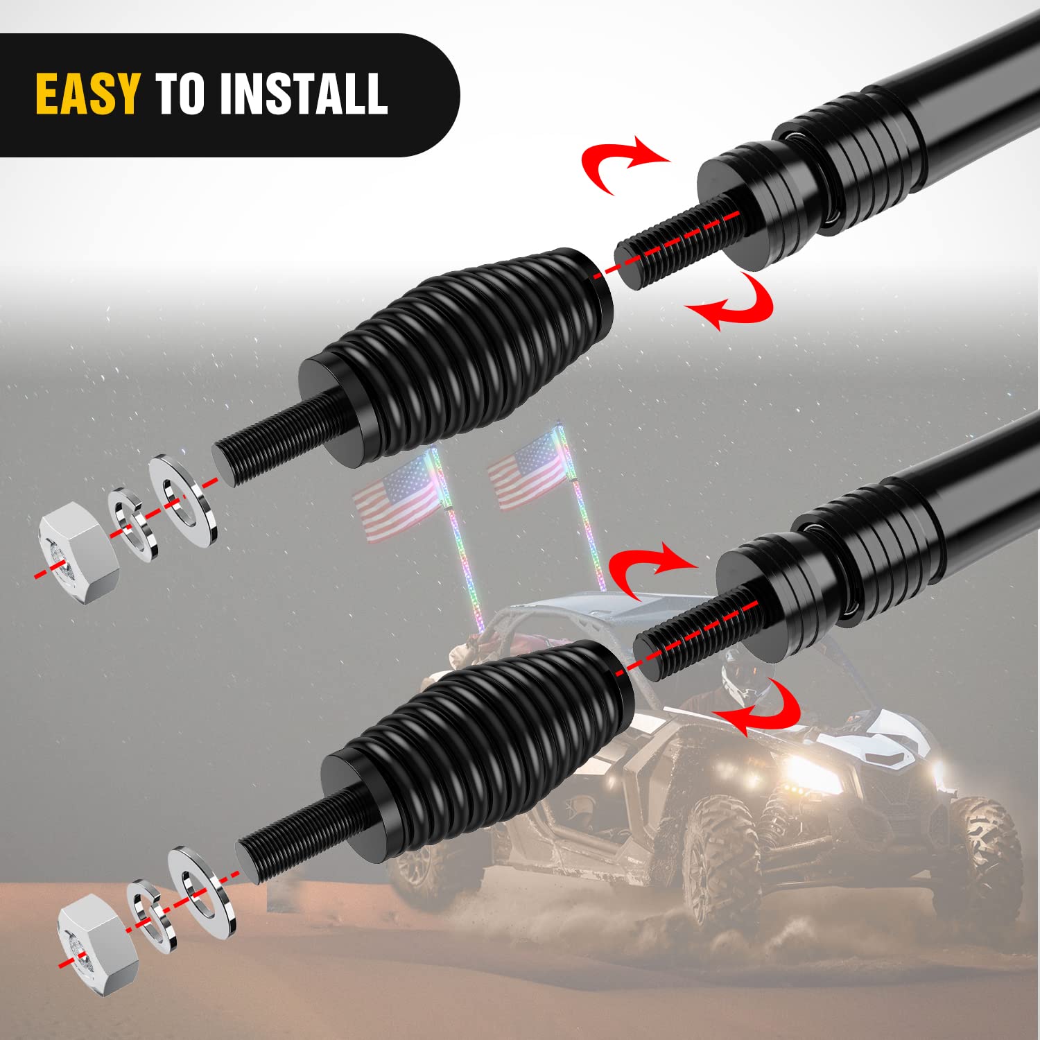 Nilight 2Pcs Heavy Duty Barrel Spring Mounting Base For Whip Light Atv Utv Rzr Sxs Can Am Truck Jeep Off Road