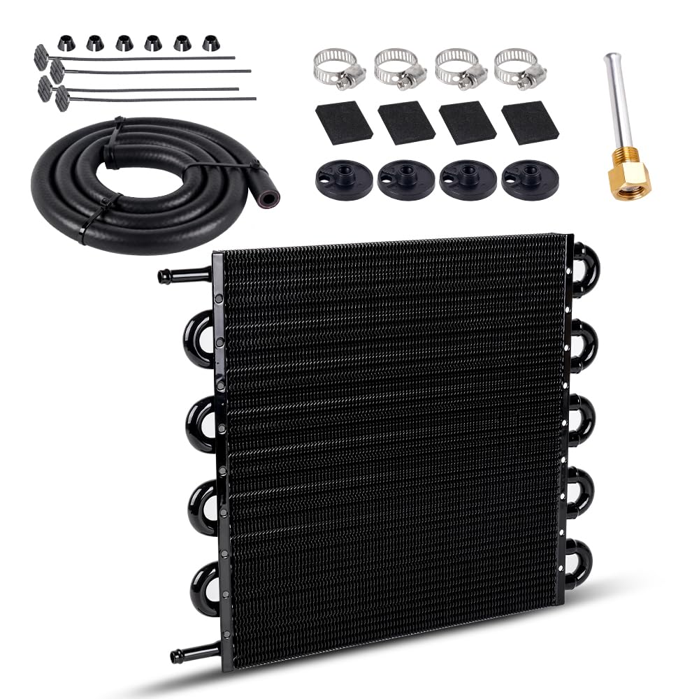 10 Pass Aluminum Remote 5/16 Engine Oil Cooler Radiator, 10 Row Transmission Cooler with Hose Mounting Kit