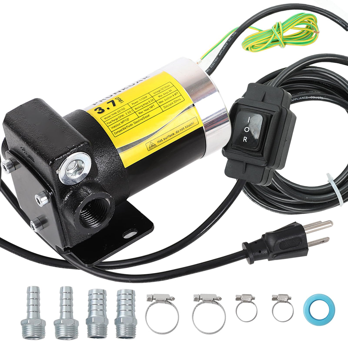 110V Automatic Gasoline Fuel Transfer Pump with Forward and Reverse Pumping, 2.3/3.7 GPM Portable Self-priming Fuel Oil Transfer