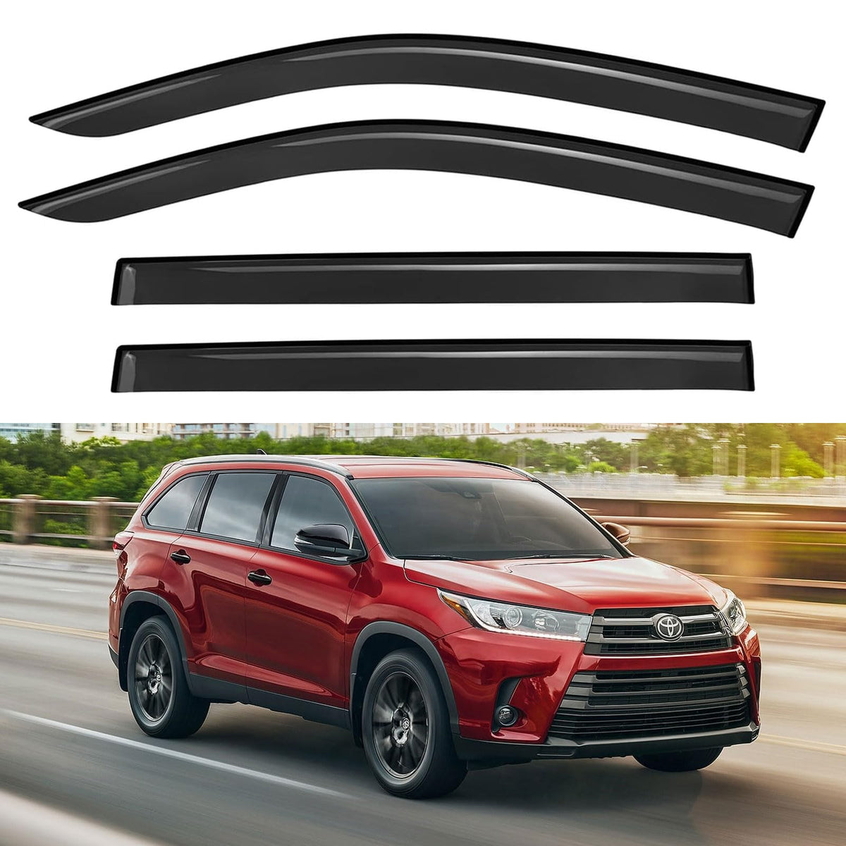 YQAUTEC Window Visors Rain Guards Shield for 2014-2019 Toyota Highlander, Vent Window Wind Deflectors Visor Shades for 14 15 16 