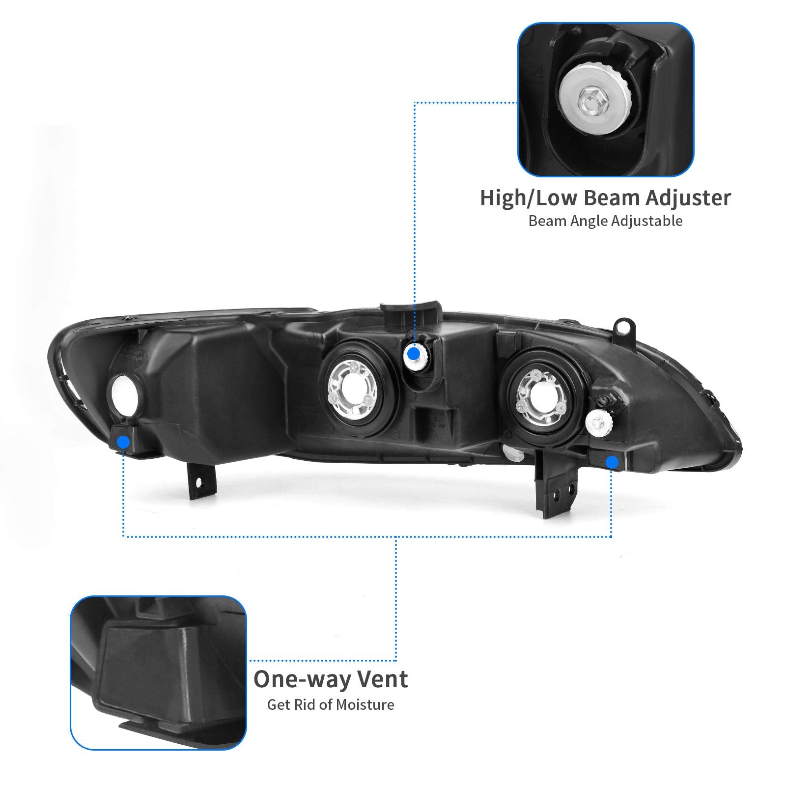 Dwvo Headlights Assembly Compatible With 98-02 1998 1999 2000 2001 2002 Accord Headlamp Black Housing