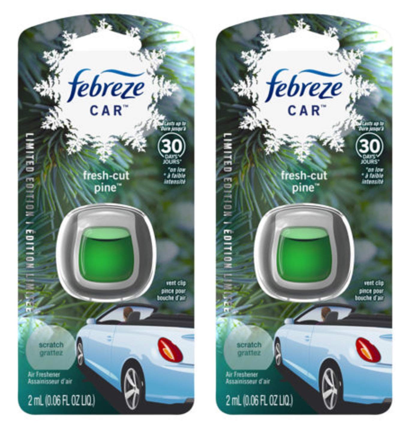 Febreze Car Vent Clip Air Freshener - Fresh-Cut Pine - Holiday Collection 2017 - Net Wt. 0.06 Fl Oz (2 Ml) Per Vent Clip - Pack 