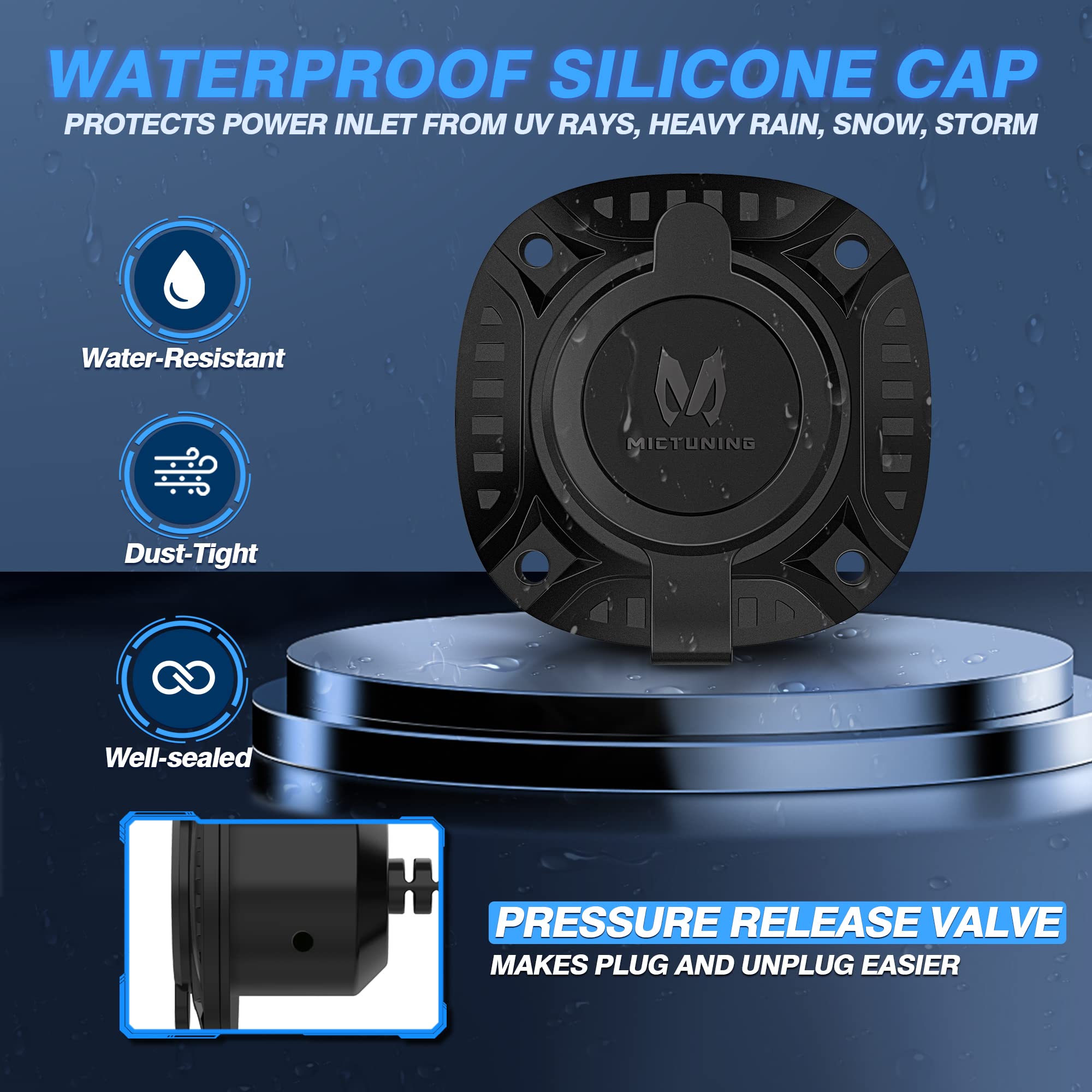 Mictuning 13Amp 125V Ac Port Plug With 16' Integrated Heavy Duty Extension Cord And Water-Resistant Cap - Black