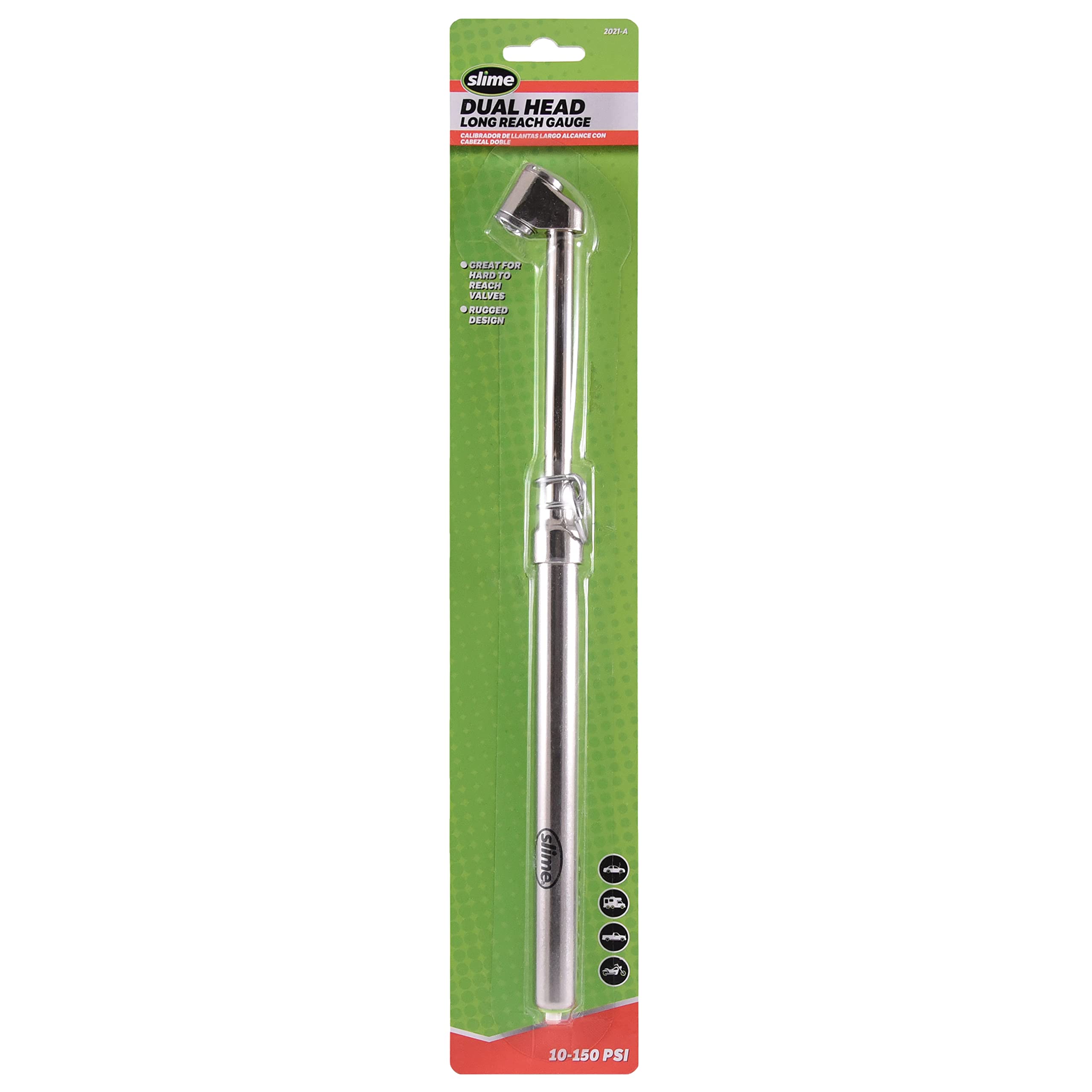 Slime 2021-A Tire Gauge, Dual Head, Pencil Gauge, Truck & SUV, 10-150 psi