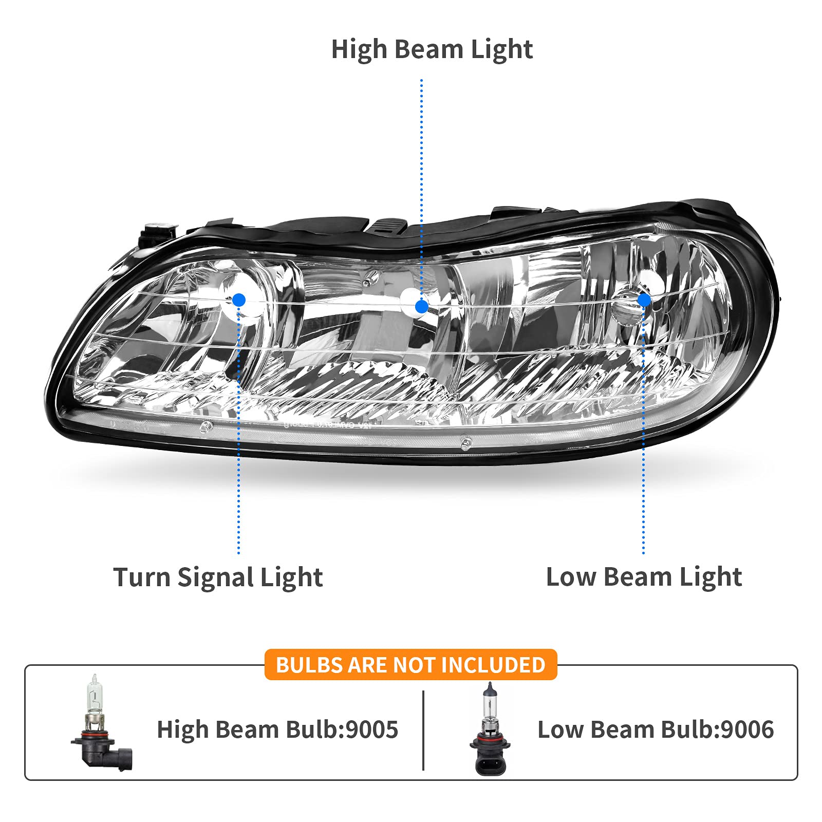 Dwvo Headlights Assembly Compatible With Chevy Malibu 1997 1998 1999 2000 2001 2002 2003 Headlamp Replacement Pair