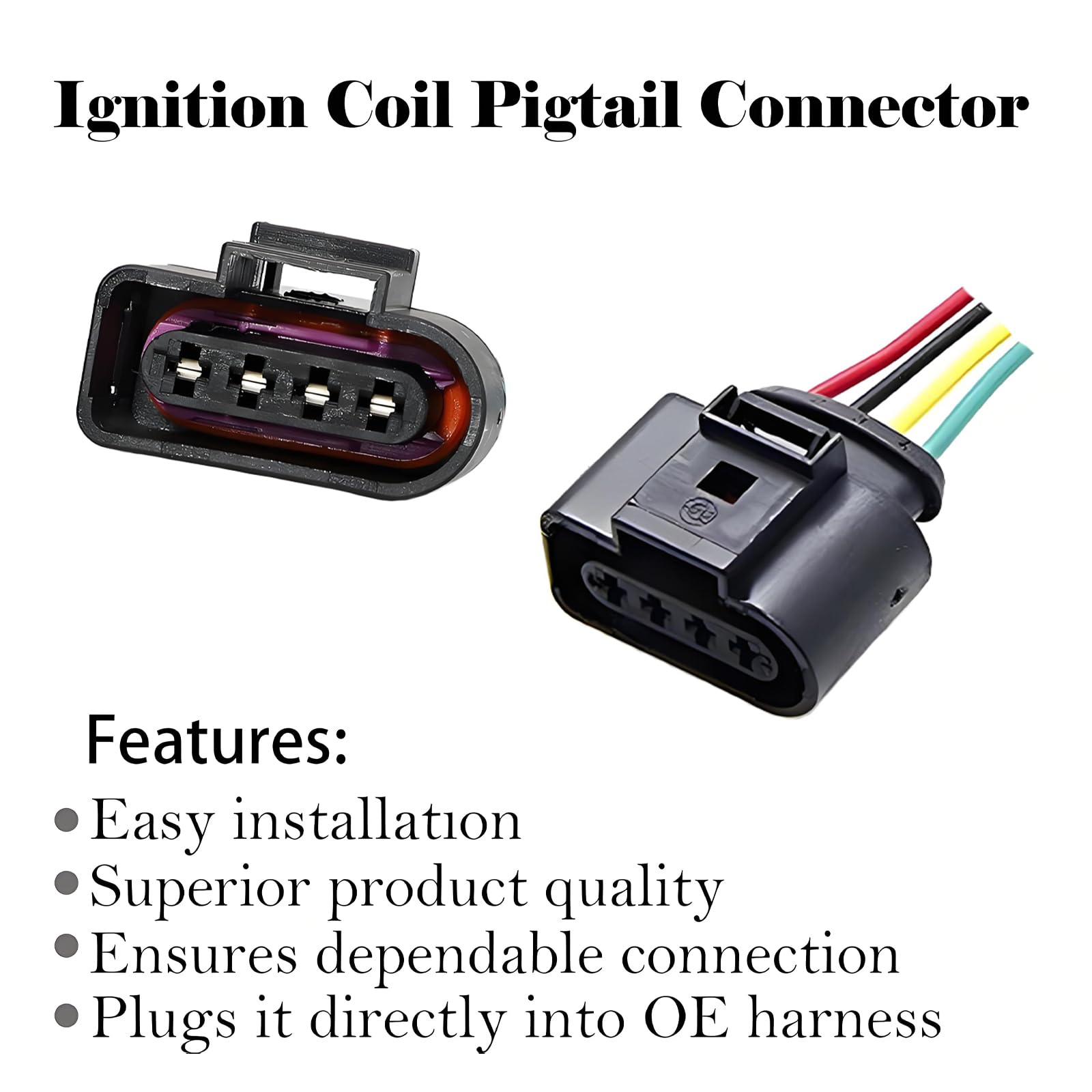 Mamiko Set Of 4 Ignition Coil Module Connector Replacement With Volkswagen Vw Passat Audi A4 1.8T, 2.0T, 2.5L, 3.2L, 4.2L 4 Pack
