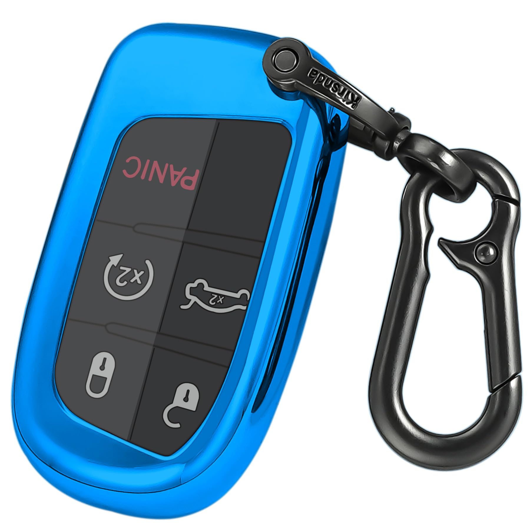 Kirsnda For Jeep Key Fob Cover Case,With Keychain Fit Grand Cherokee Renegade Chrysler 200 300 Dodge Durango Challenger Journey Dart Fiat Smart Remote,Soft Tpu Key Case,3-4-5 Buttons(Blue)