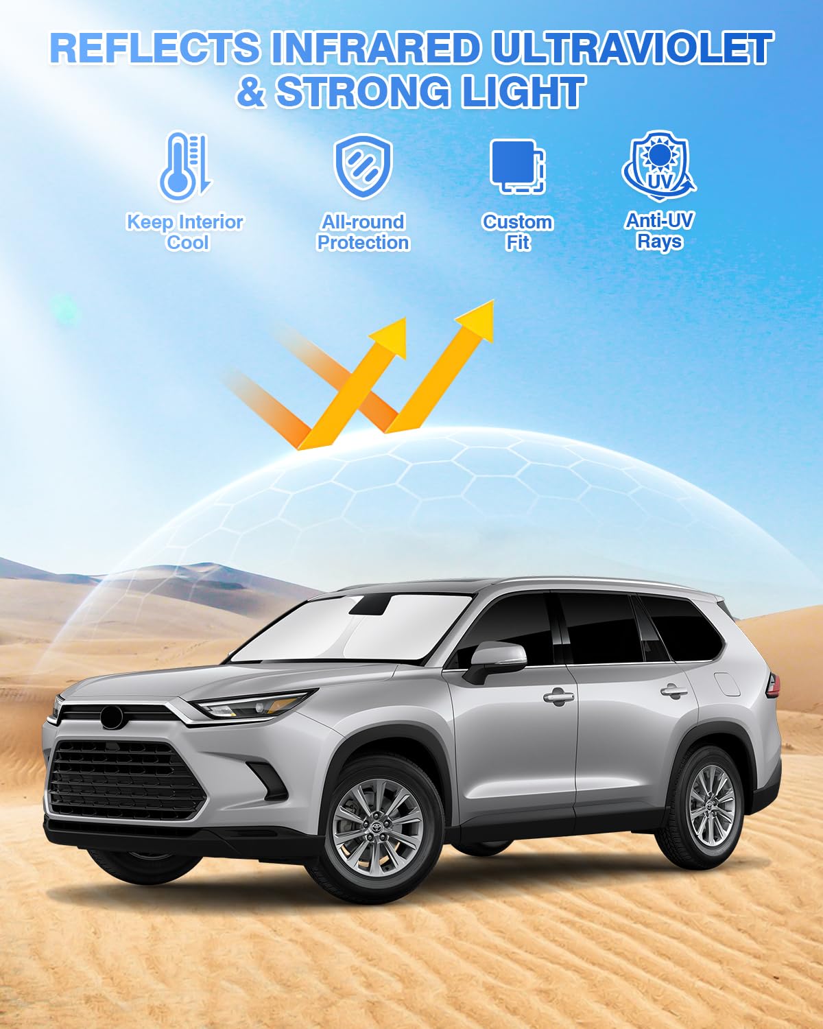 Canvcle Sunshades For 2024-2025 Toyota Grand Highlander Accessories Windshield Sun Shade Side Rear Window Shade Cover Sun Visor