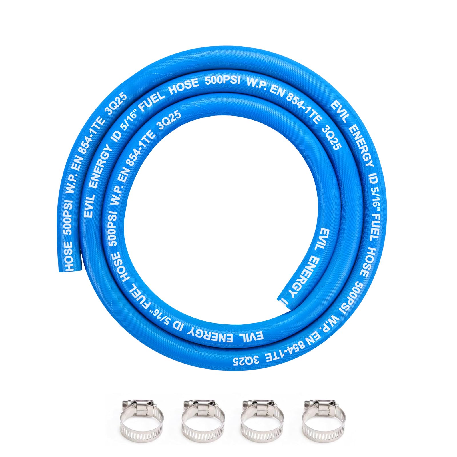 EVIL ENERGY 5/16 High Pressure Fuel Line Hose 5FT 500PSI E85 for Fuel Systems Engines NBR Rubber EN854-1TE Blue