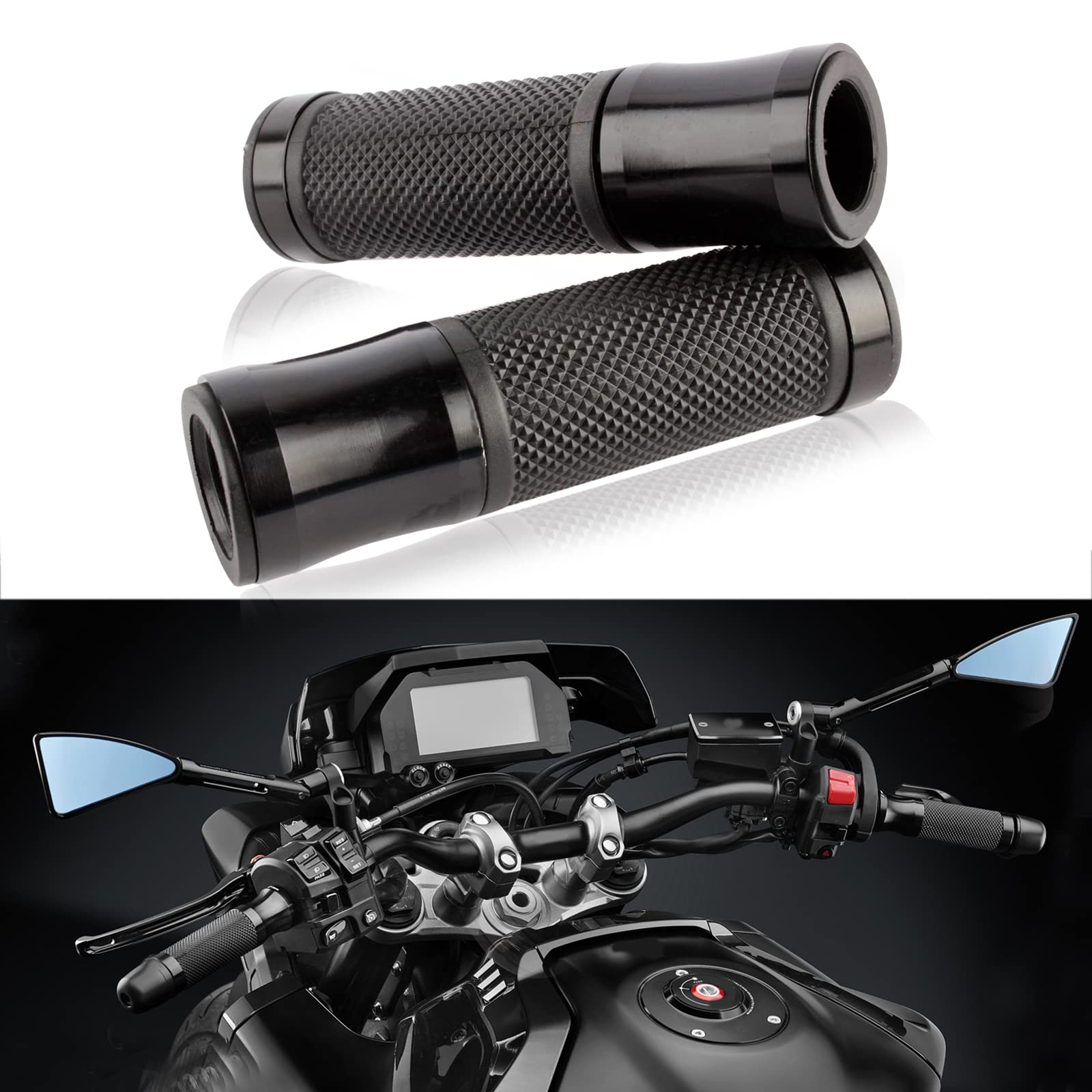 Pair of 7/8'' 22mm Motorcycle CNC Aluminum Rubber Gel Hand Grips Handlebar for Sports Bike Chopper Cruiser Bike