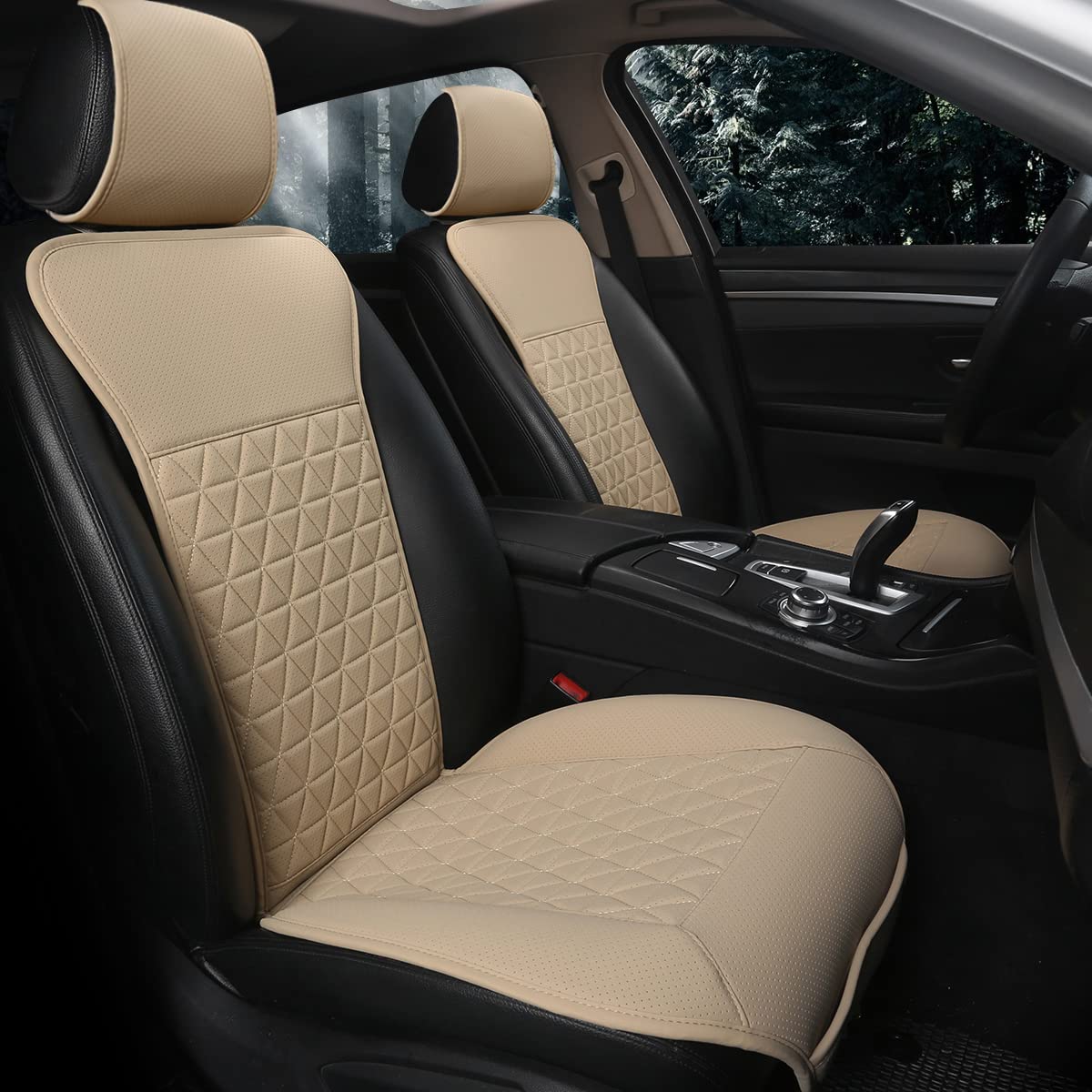 Black Panther 1 Pair Luxury Pu Car Seat Covers Protectors For Front Seats, Triangle Pattern, Compatible With 95% Cars (Sedan/Suv