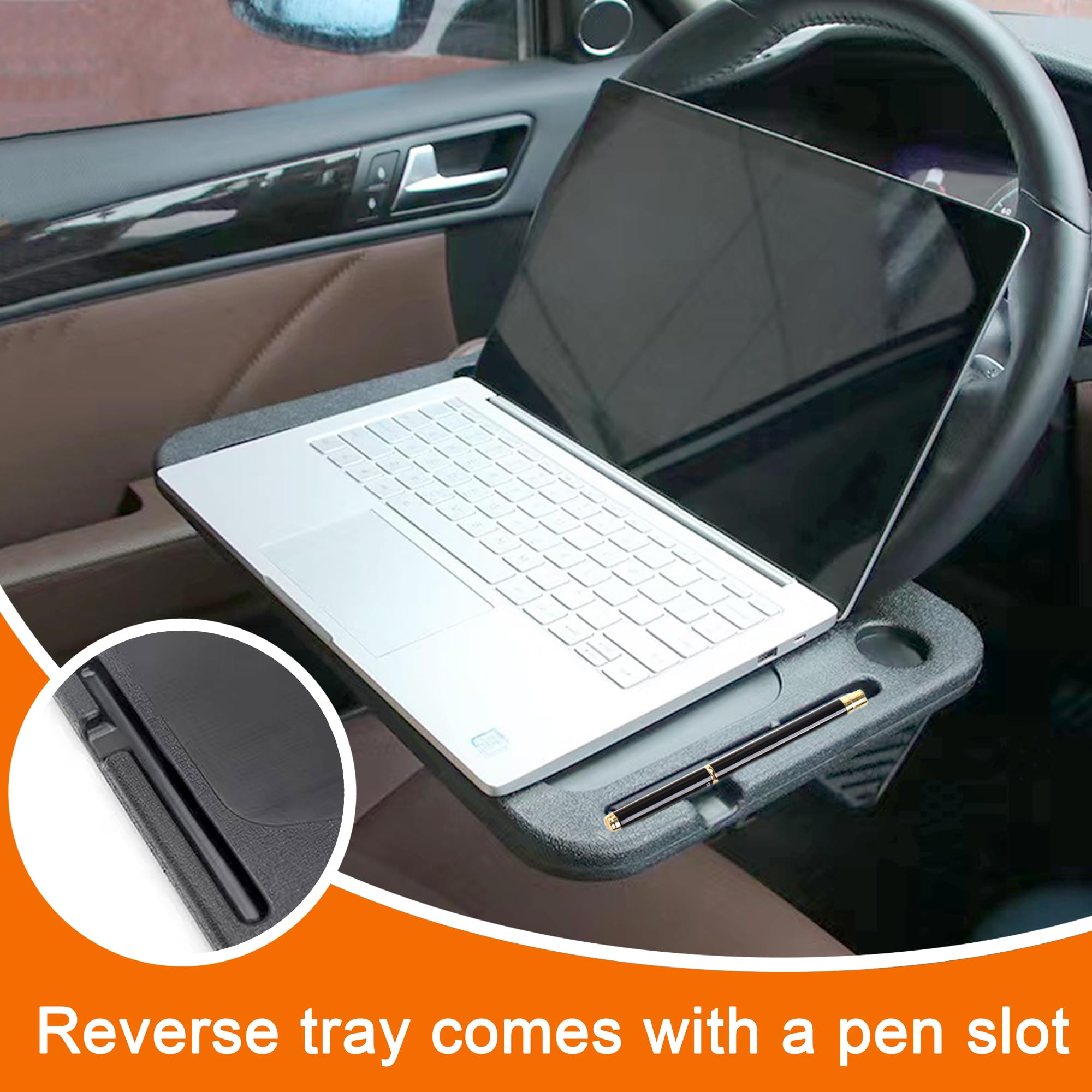 ZPCO Car Steering Wheel Desk | Food Table for Vehicles | Tray for Constant Travelers With Cleaning Towel (0-Black)