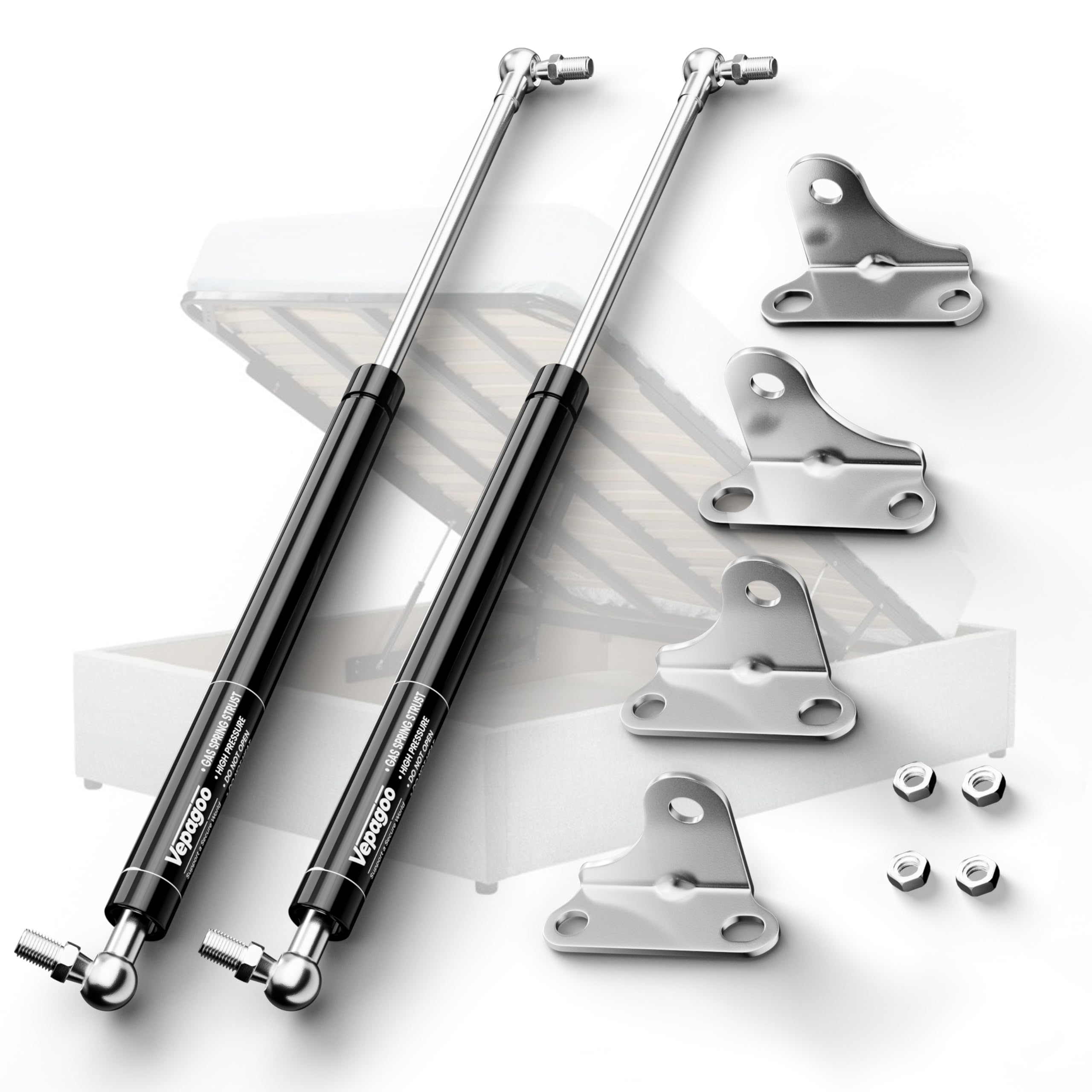 Vepagoo 30 Inch 55Lb/244N Gas Struts Shock Spring for RV Bed, Lift Support with L-Type Mounts for RV Door Storage Bar Boat Hatch