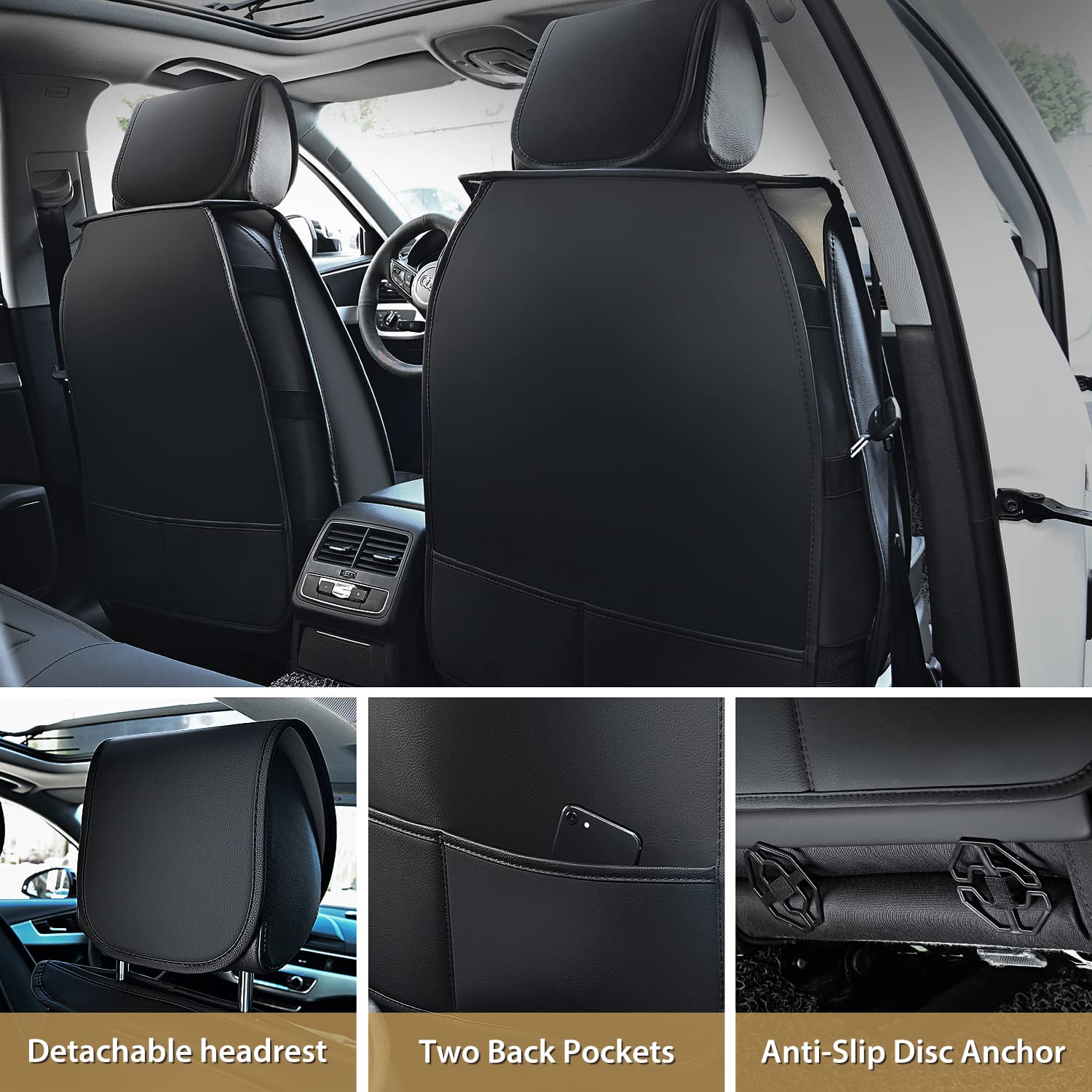 Nilight 5 Car Seat Covers Waterproof Faux Leather Cushions Anti-Slip Universal Fit For 5 Passenger Cars Hyundai Kia Civic Coroll