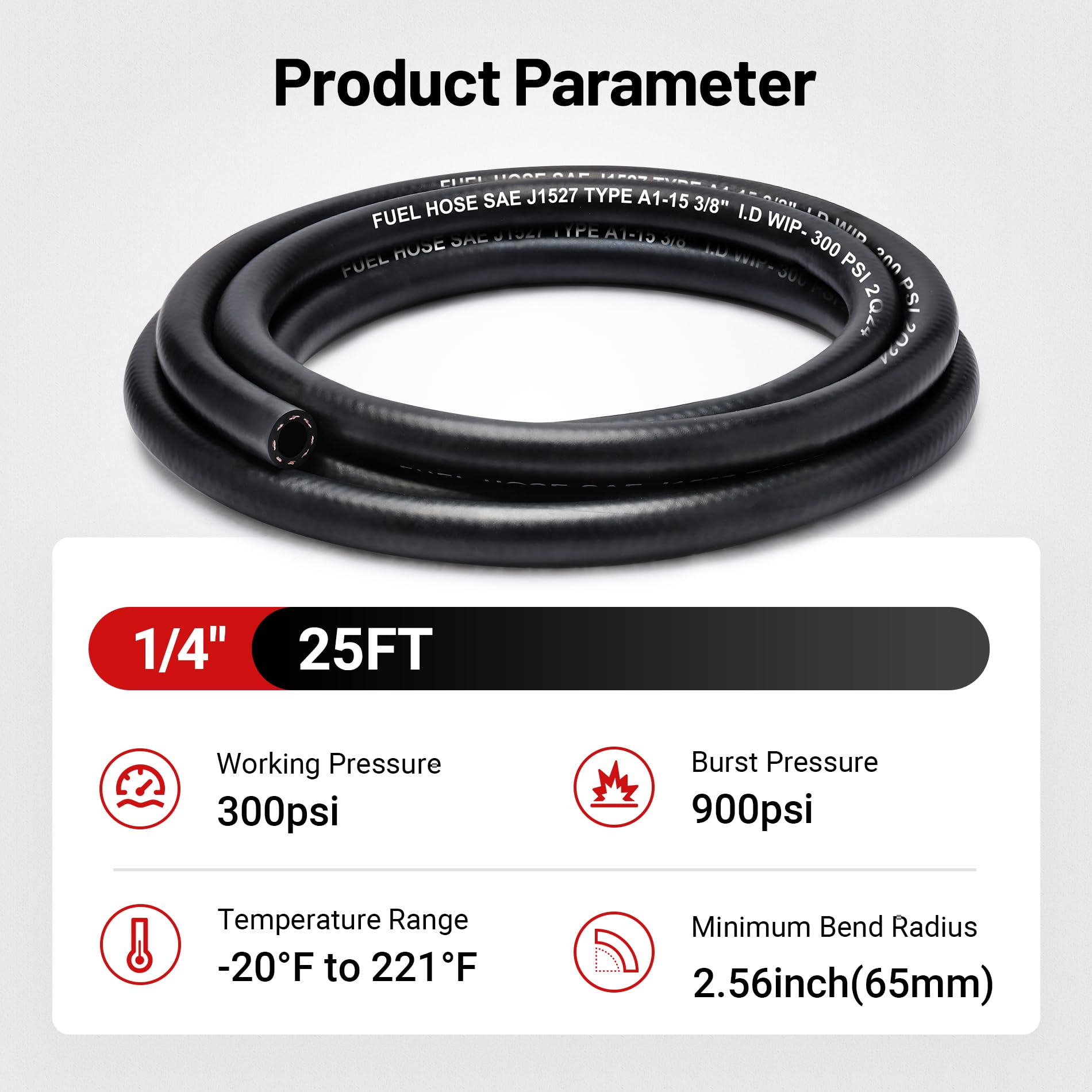 EVIL ENERGY 1/4 Marine Fuel Line Hose Type A1-15 Rubber 25FT SAE J1527