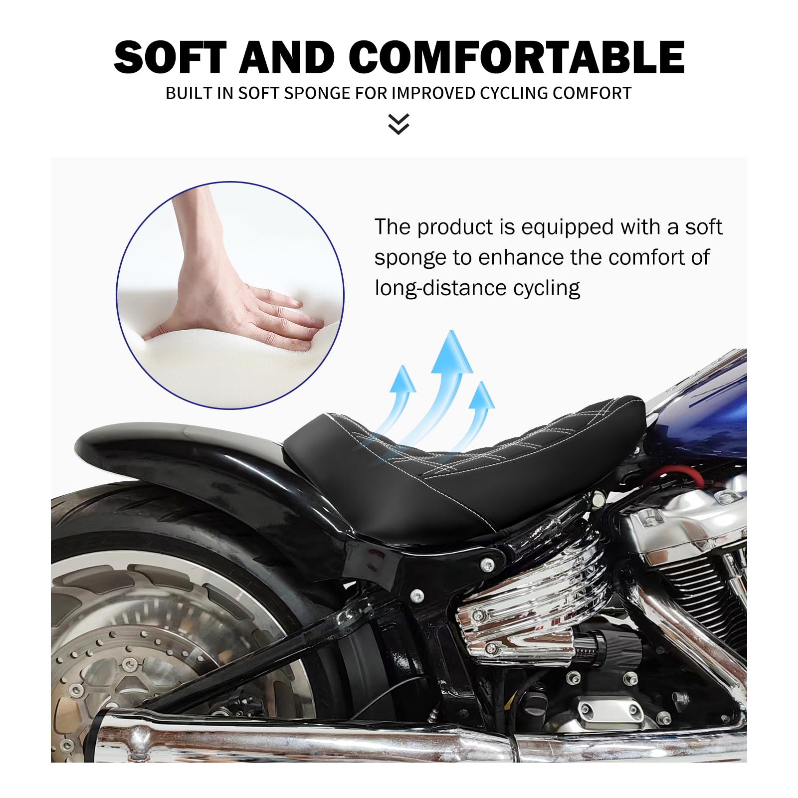 Hdbubalus Motorcycle Solo Seat Cushion Diamond Leather Seat Compatible With Harley Breakout Fatboy 2018-2023 (White Thread)