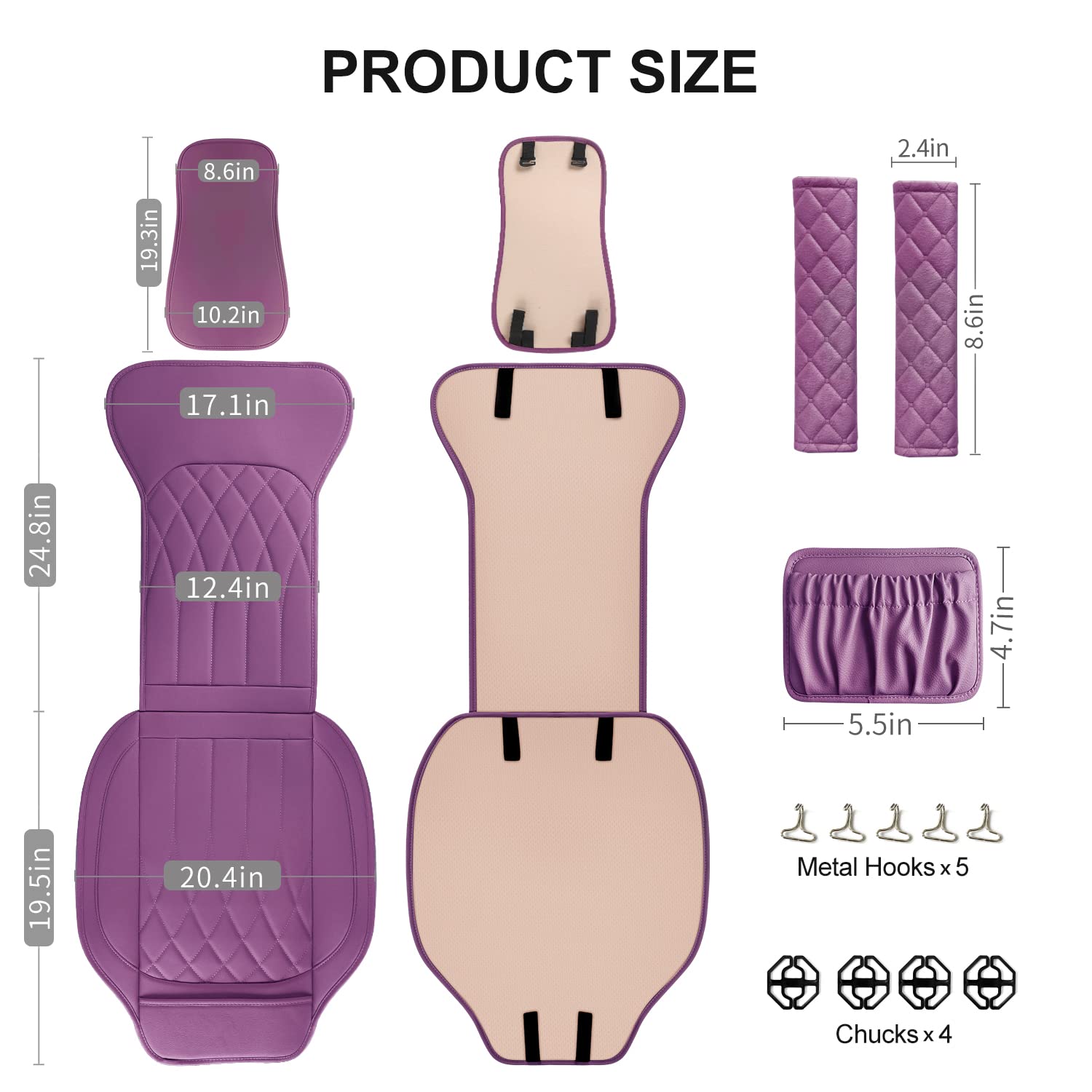 Beitk 2 Pack Leather Front Car Seat Covers, Universal Sideless Car Seat Protectors With Storage Pocket And Seat Belt Pads, Water