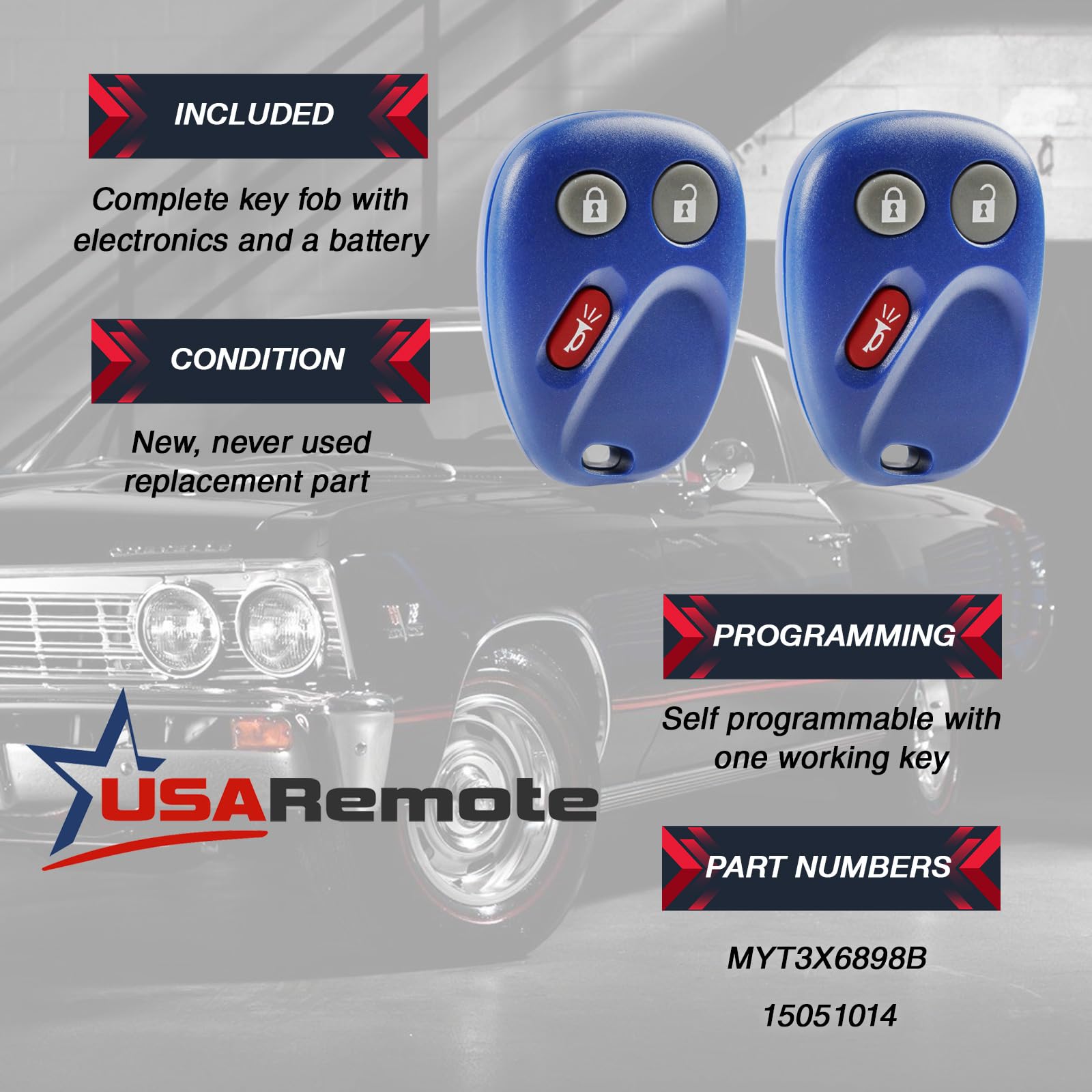 Key Fob Keyless Entry Remote fits Buick Rainier / Chevy Trailblazer / GMC Envoy / Isuzu Ascender / Oldsmobile Bravada (15008008 15008009 Blue), Set of 2