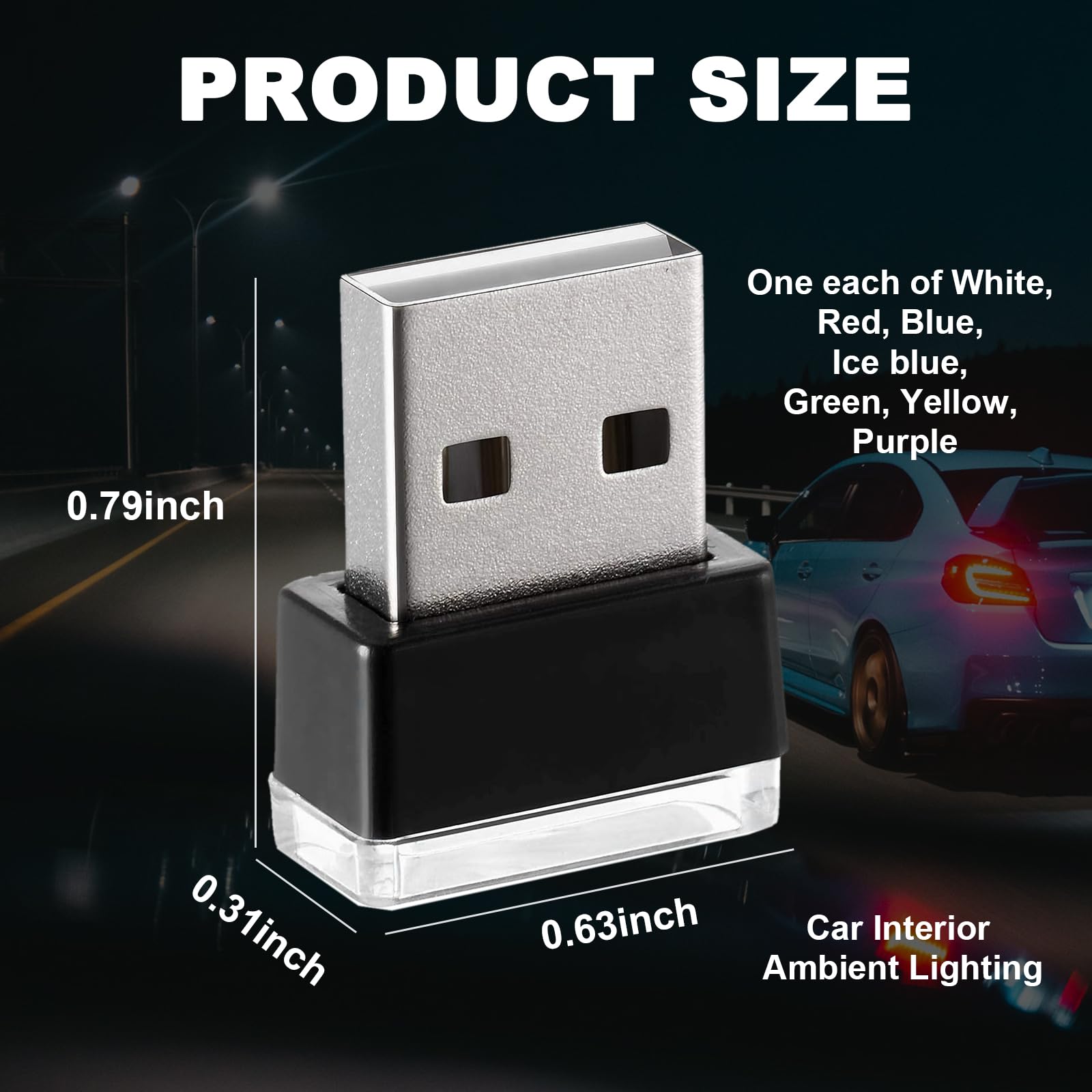 Ziciner 7 Pcs Usb Led Car Interior Atmosphere Lamp, Portable Mini Led Night Light, Plug-In Usb Interface Trunk Ambient Lighting