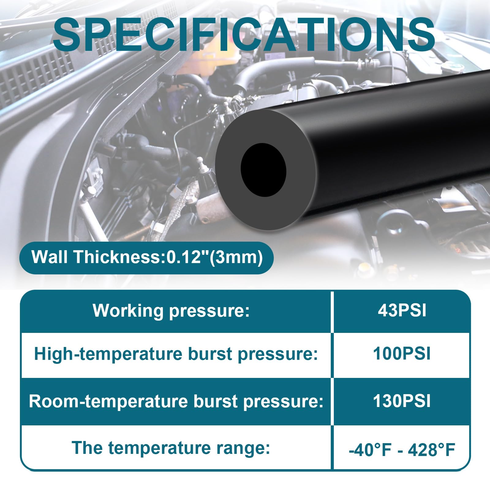 SDZONGES Vacuum Hose Automotive, 5FT ID 1/8''(3mm) ID Vacuum Hose, 130PSI Max Pressure Silicone Vacuum Tube Black.