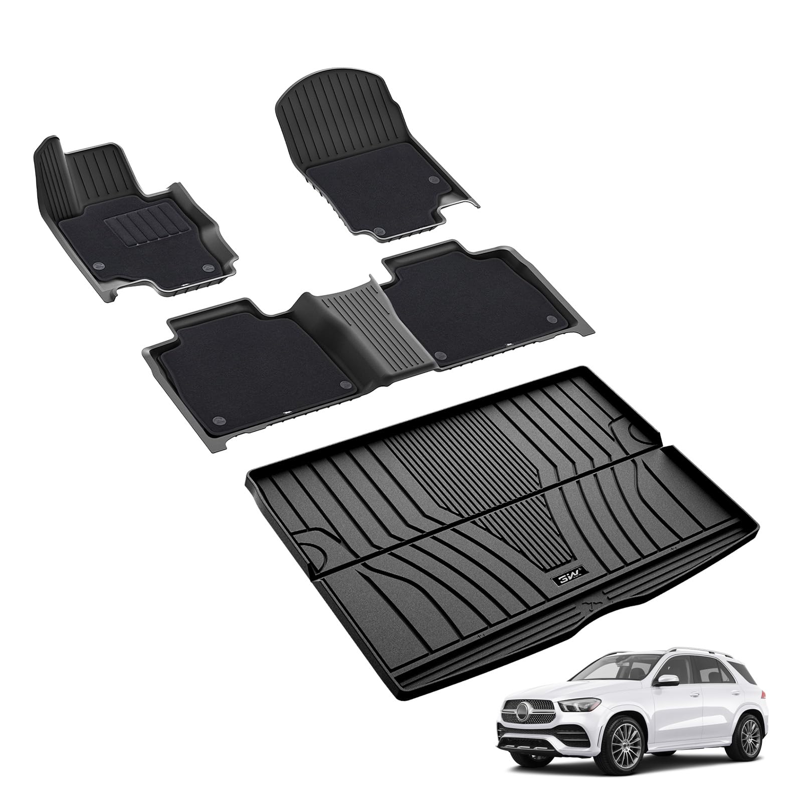 3W Floor Mats(With Carpets) & Cargo Liner Fit For Mercedes Benz Gle 2020-2025, Tpe All Weather Waterproof Custom Fit Automotive